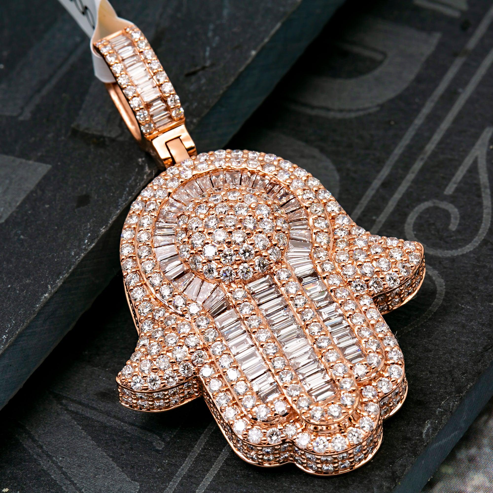 Unisex 14K Rose Gold Hamsa Pendant with 6.30 CT Diamonds