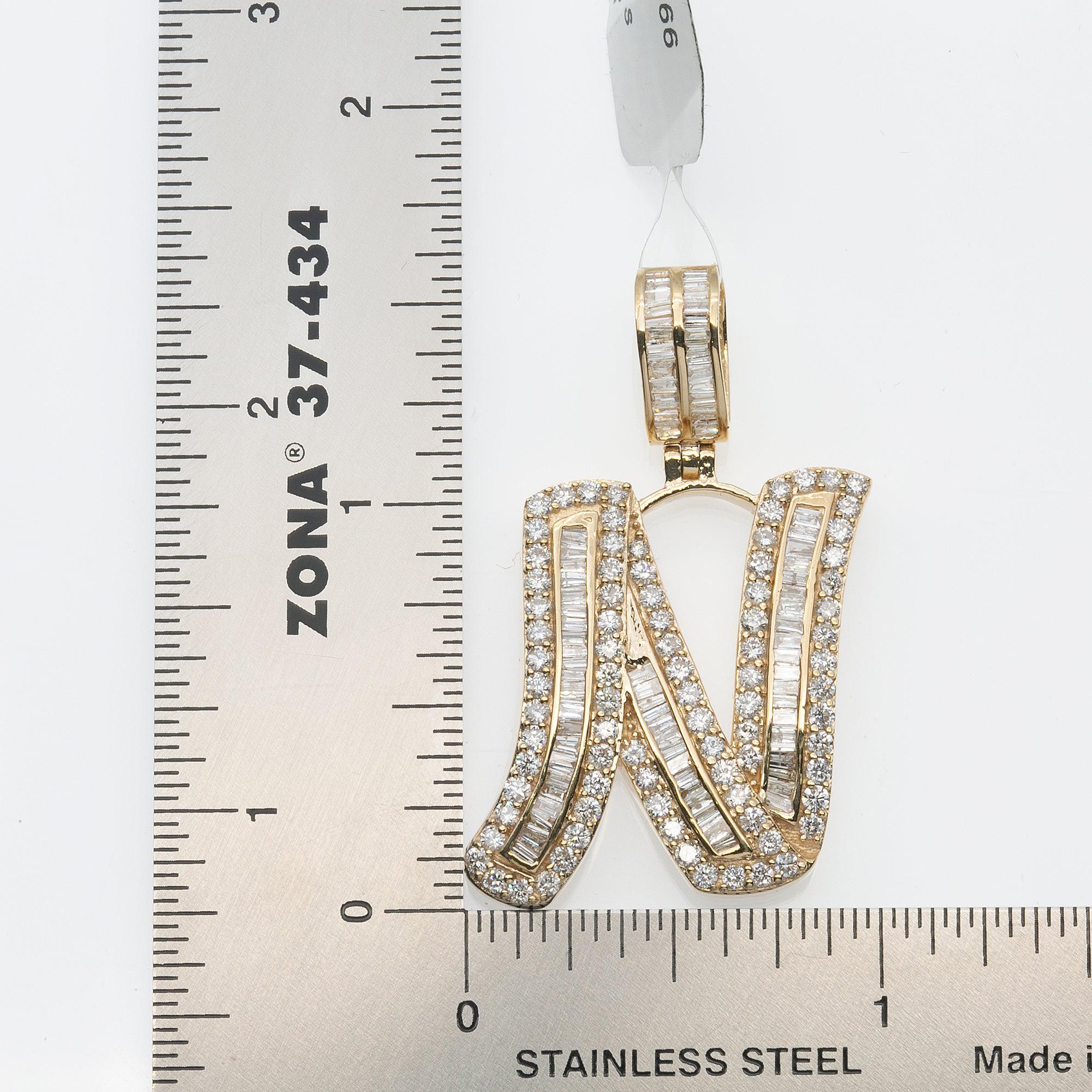 14K YELLOW GOLD UNISEX LETTER N WITH 2.57 CT DIAMONDS
