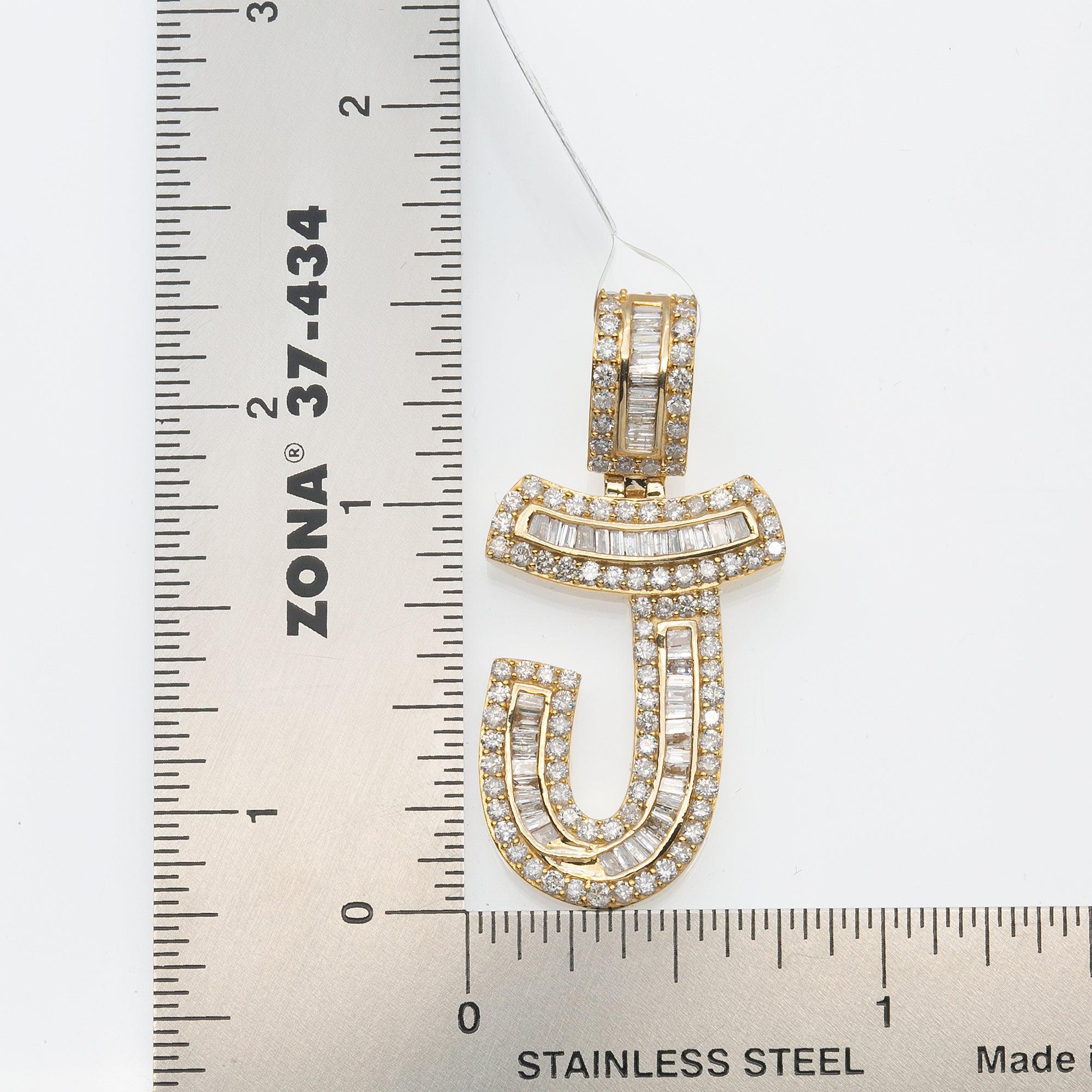 14K YELLOW GOLD UNISEX LETTER J WITH 1.81 CT DIAMONDS