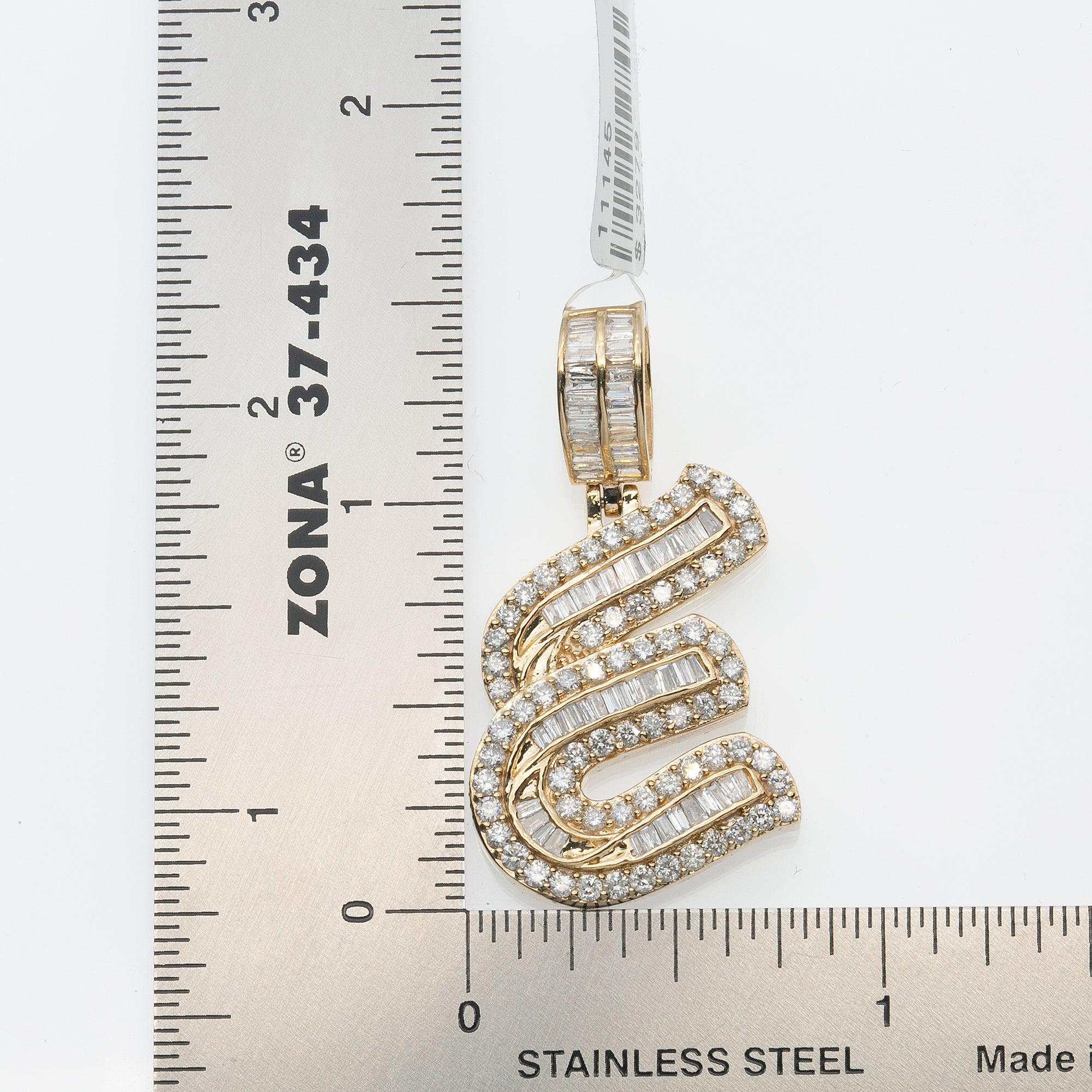14K YELLOW GOLD UNISEX LETTER E WITH 2.01 CT DIAMONDS