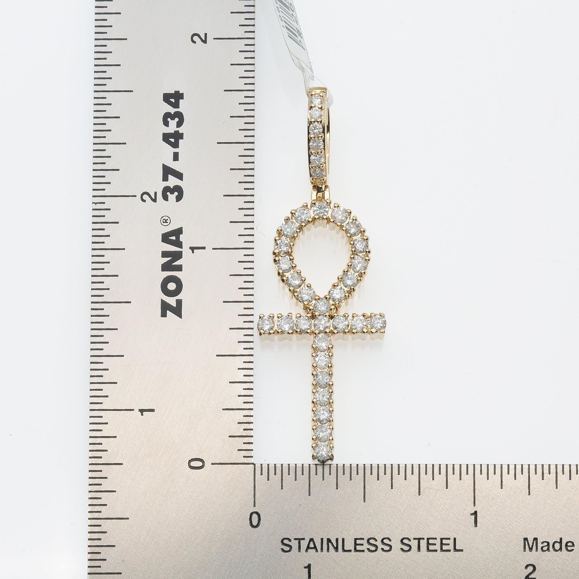 14K YELLOW GOLD UNISEX ANKH PENDANT WITH 1.01 CT DIAMONDS