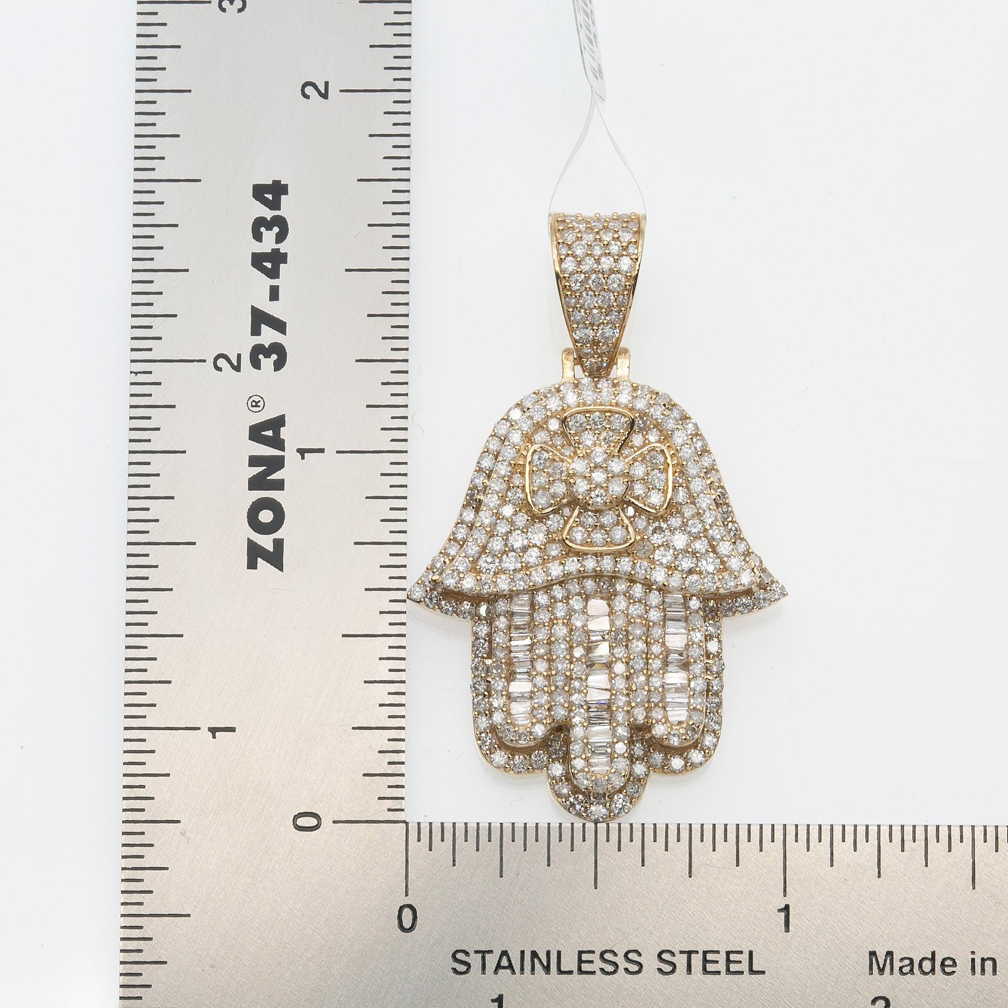 14K YELLOW GOLD UNISEX HAMSA PENDANT WITH 2.81 CT DIAMONDS