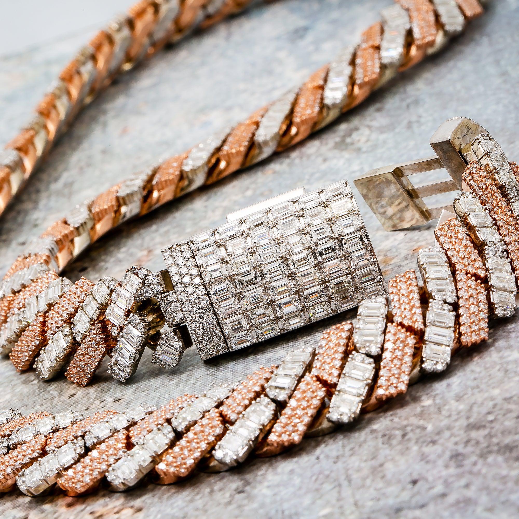 14K ROSE & WHITE GOLD CUBAN CHAIN WITH 63.40 CT DIAMONDS