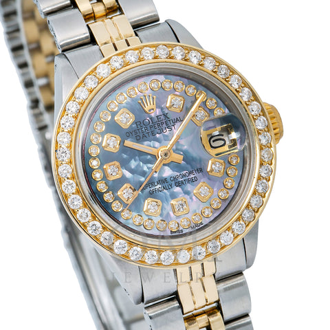 Rolex Oyster Perpetual Lady Date 6516 26MM Blue Diamond Dial With Two Tone Jubilee Bracelet