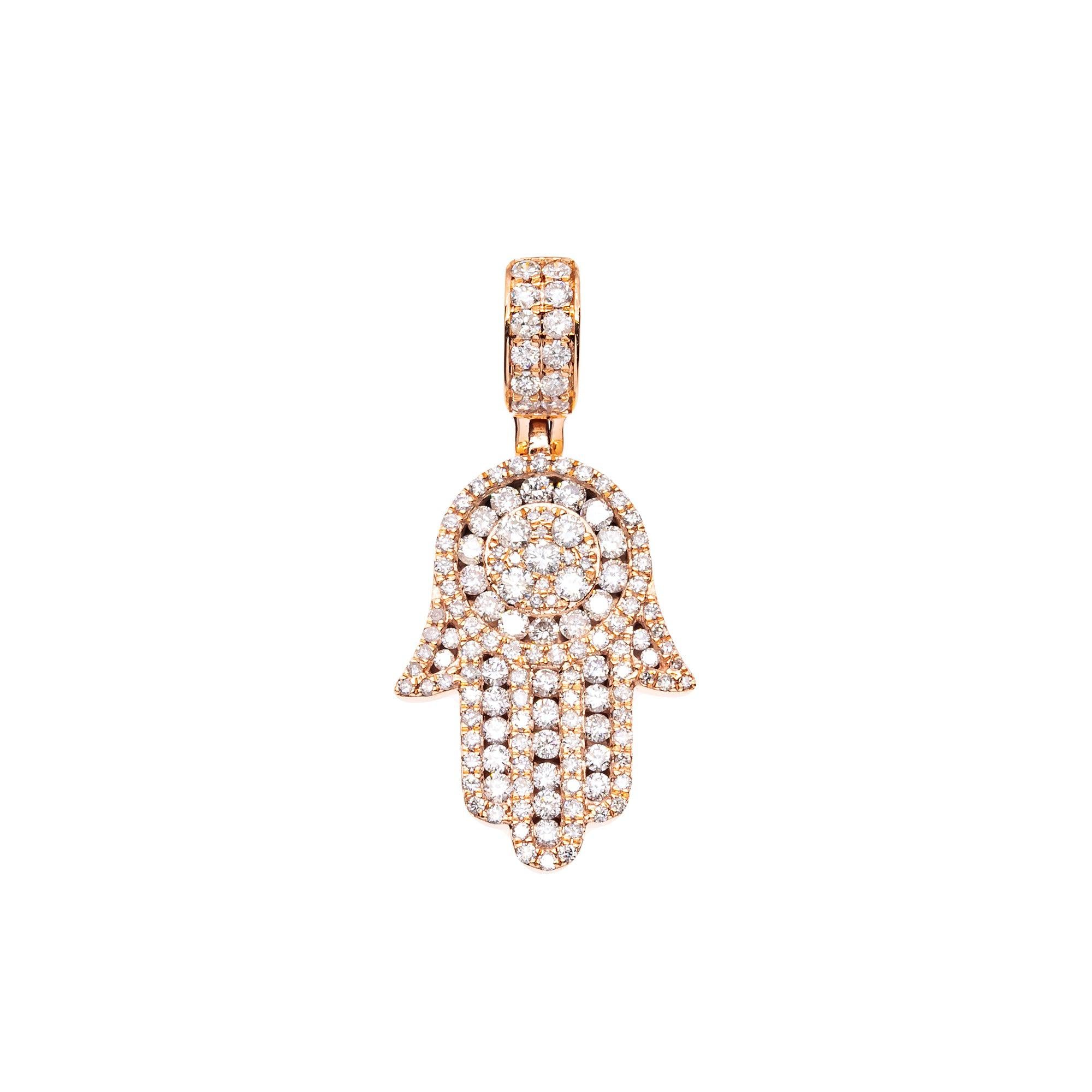 14K ROSE GOLD UNISEX HAMSA PENDANT WITH 2.43 CT DIAMONDS