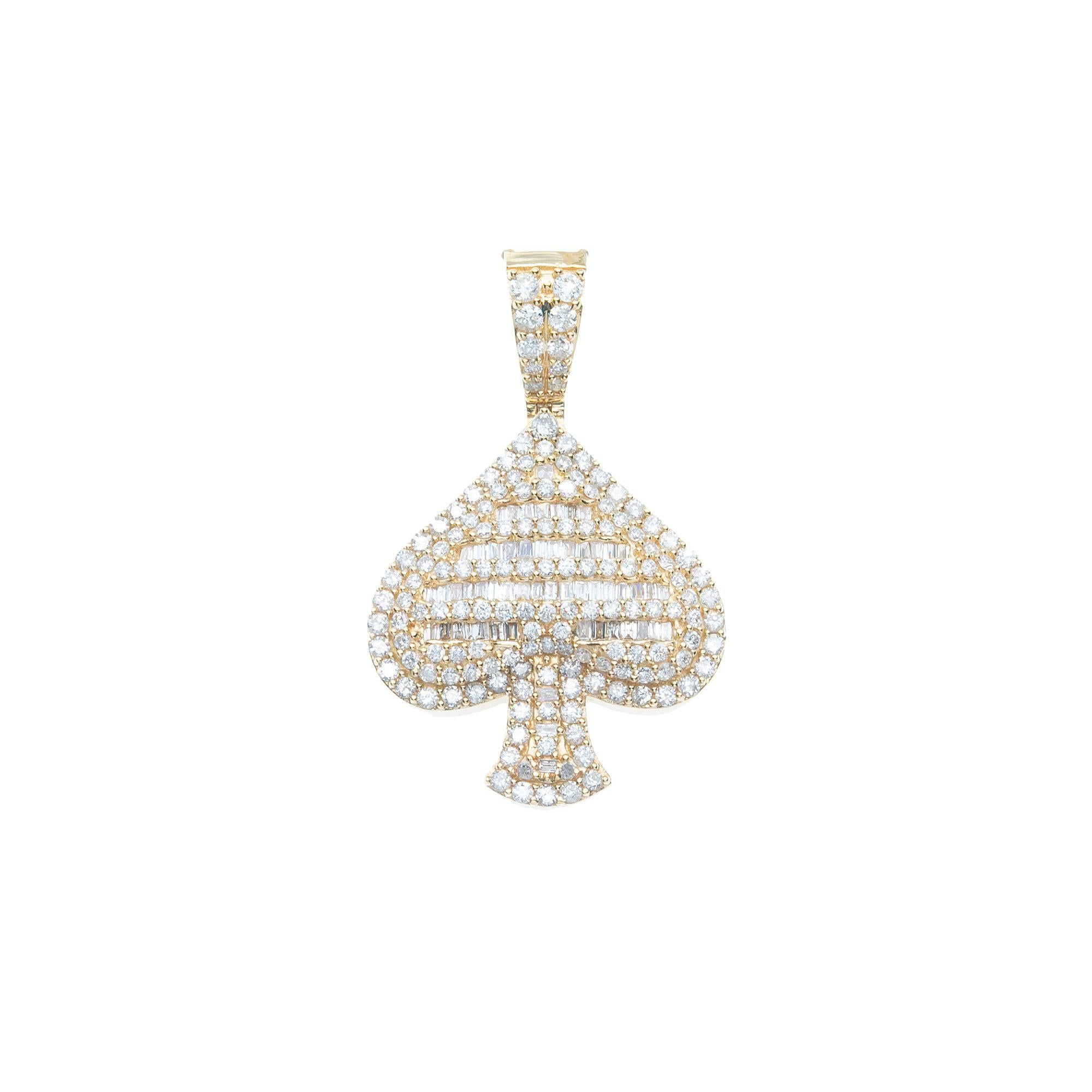 14K GOLD ROUND AND BAGUETTE DIAMONDS SPADE PENDANT 1.56 CT