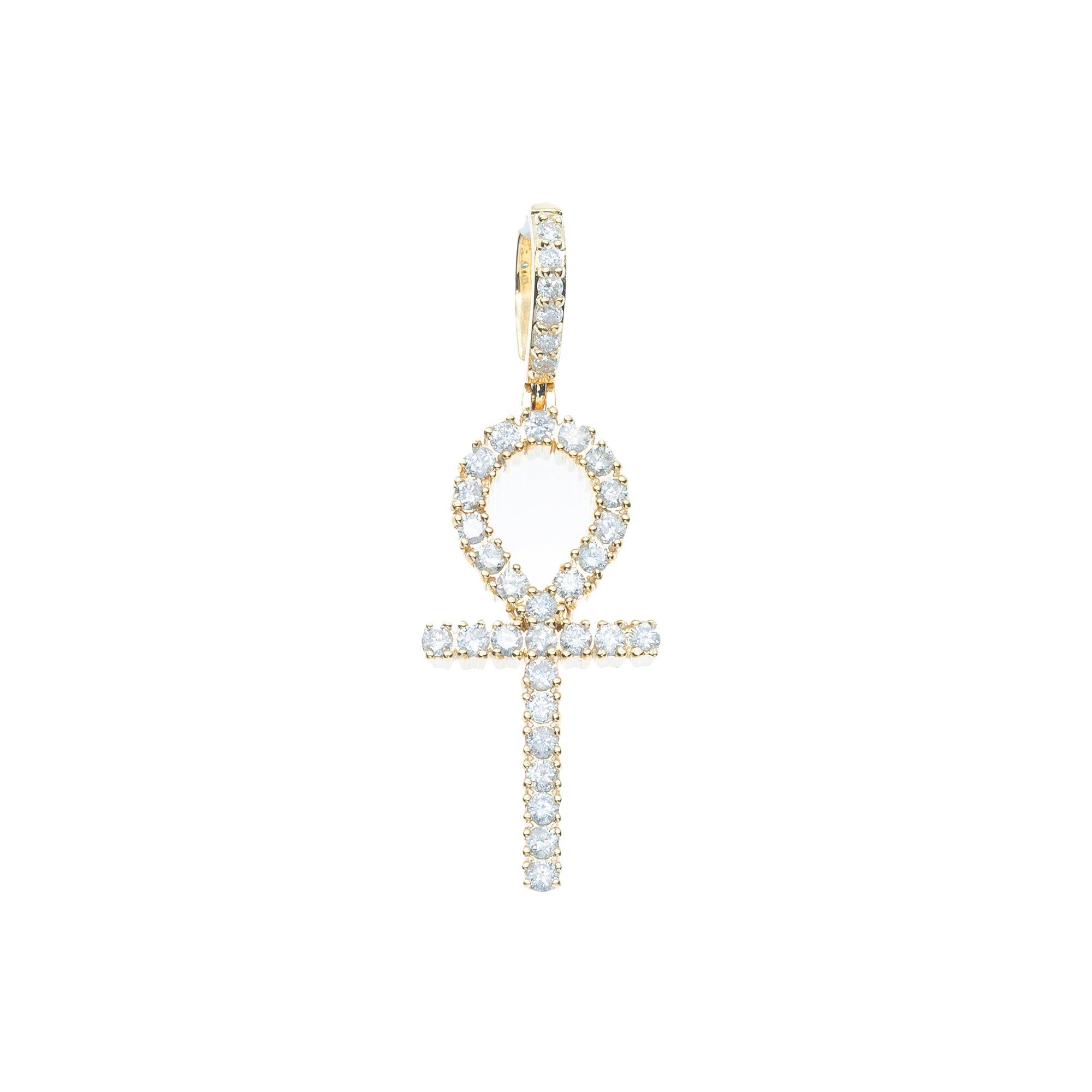 14K YELLOW GOLD UNISEX ANKH PENDANT WITH 1.01 CT DIAMONDS