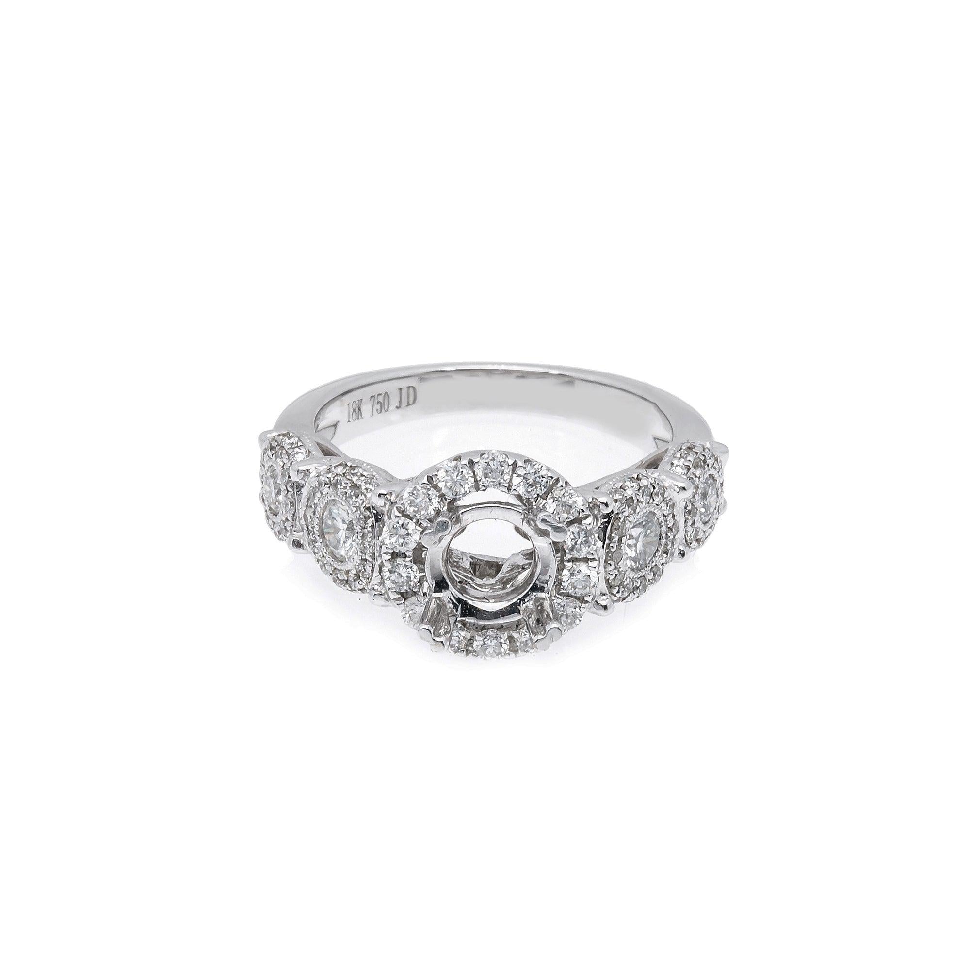 18K White Gold Round Diamond Semi-Mount Ring