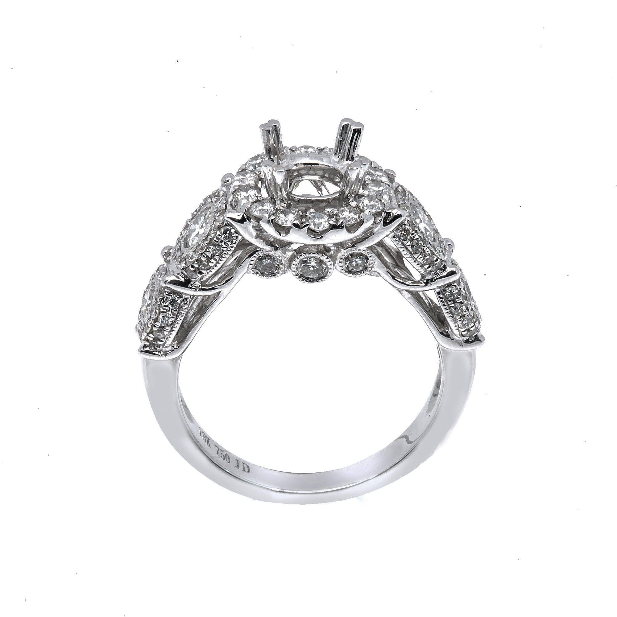 18K White Gold Round Diamond Semi-Mount Ring