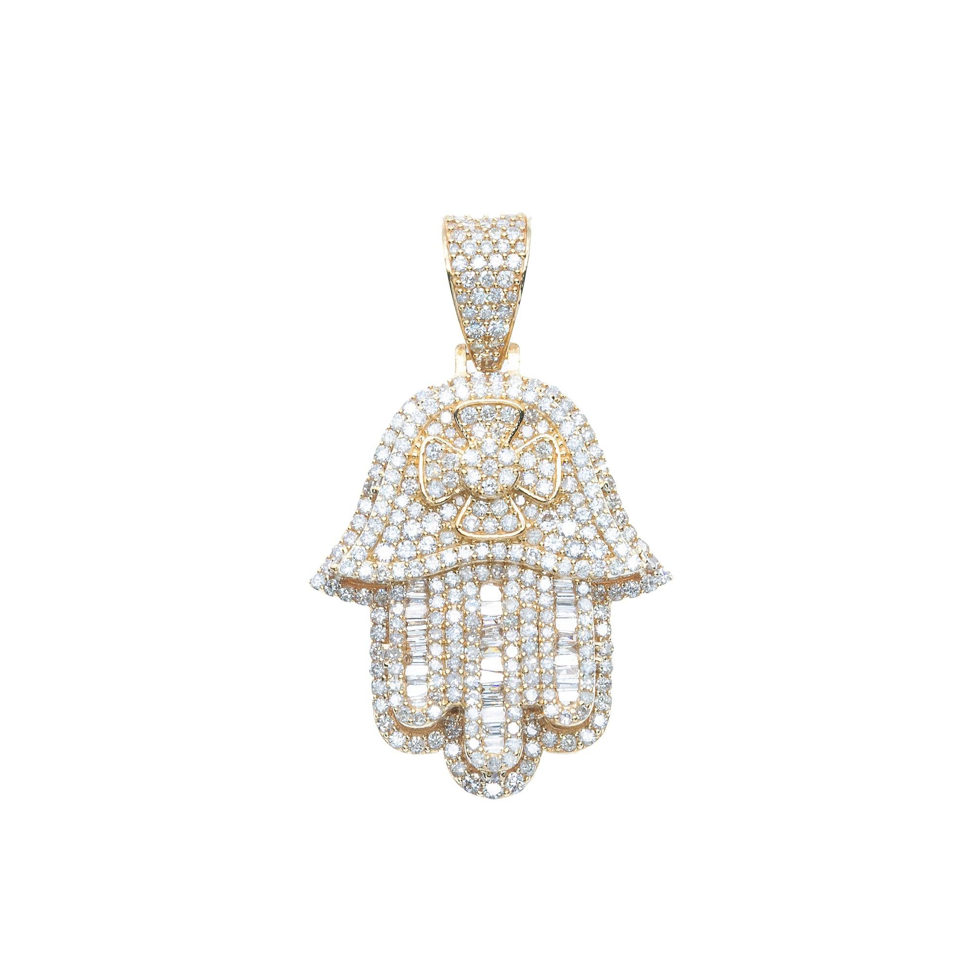 14K YELLOW GOLD UNISEX HAMSA PENDANT WITH 2.81 CT DIAMONDS