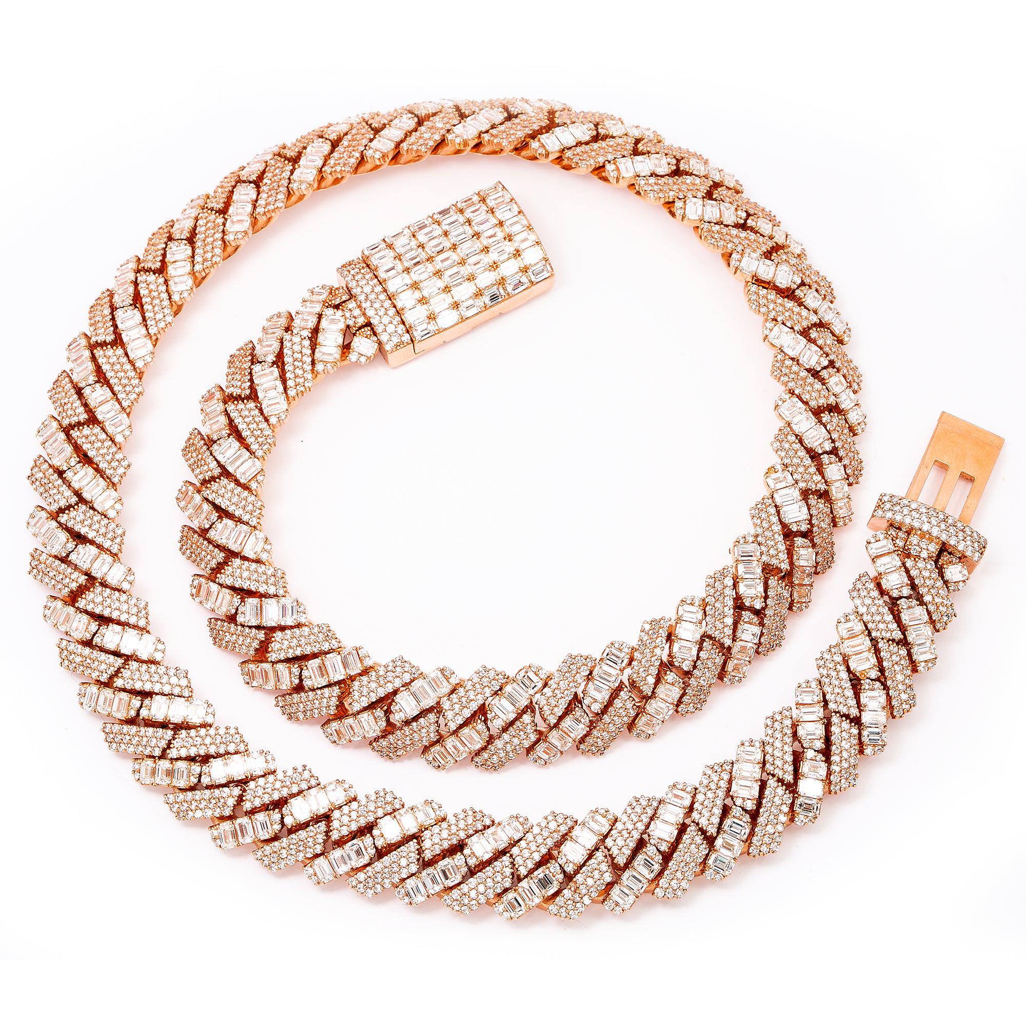 14K ROSE GOLD CUBAN CHAIN WITH 62.45 CT DIAMONDS