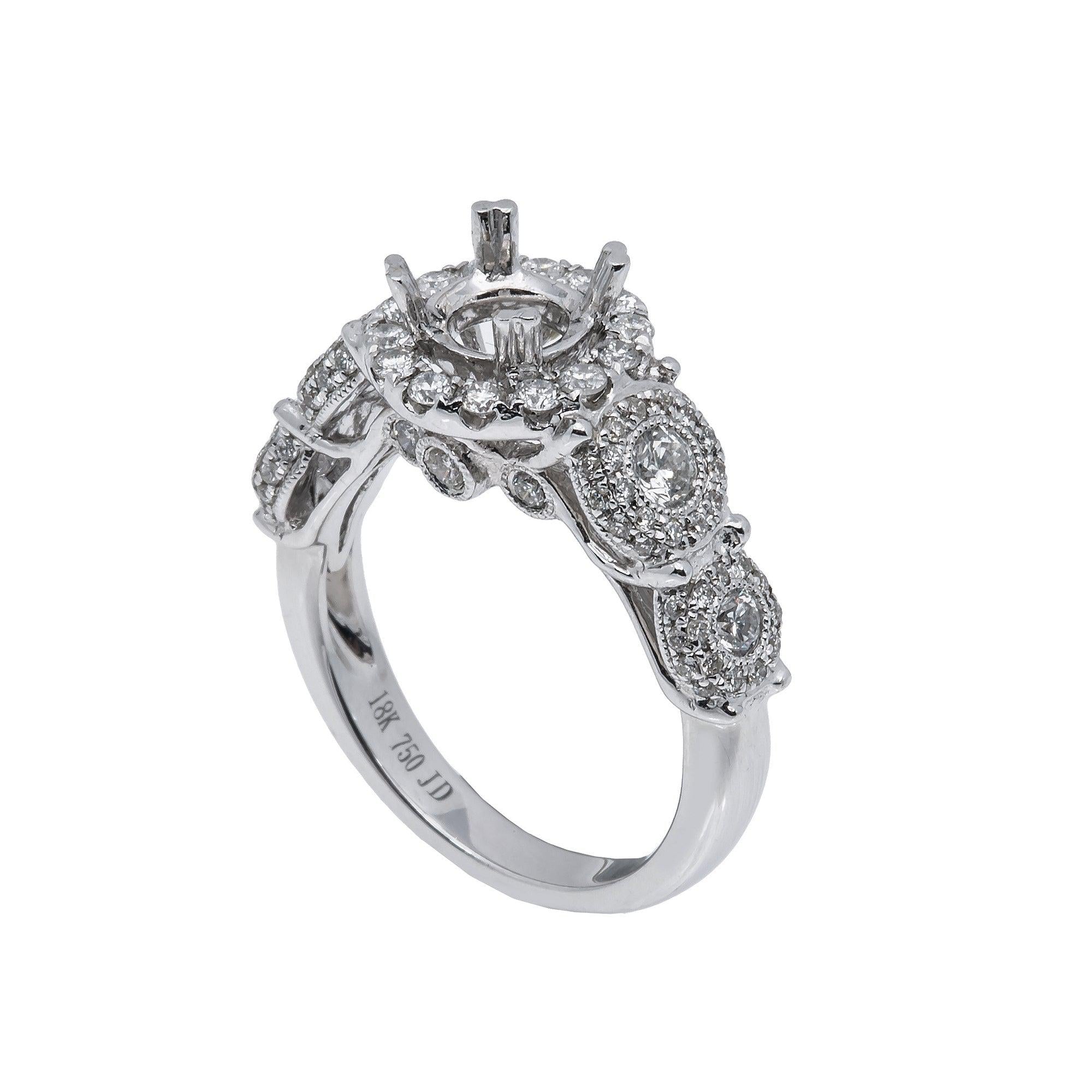 18K White Gold Round Diamond Semi-Mount Ring