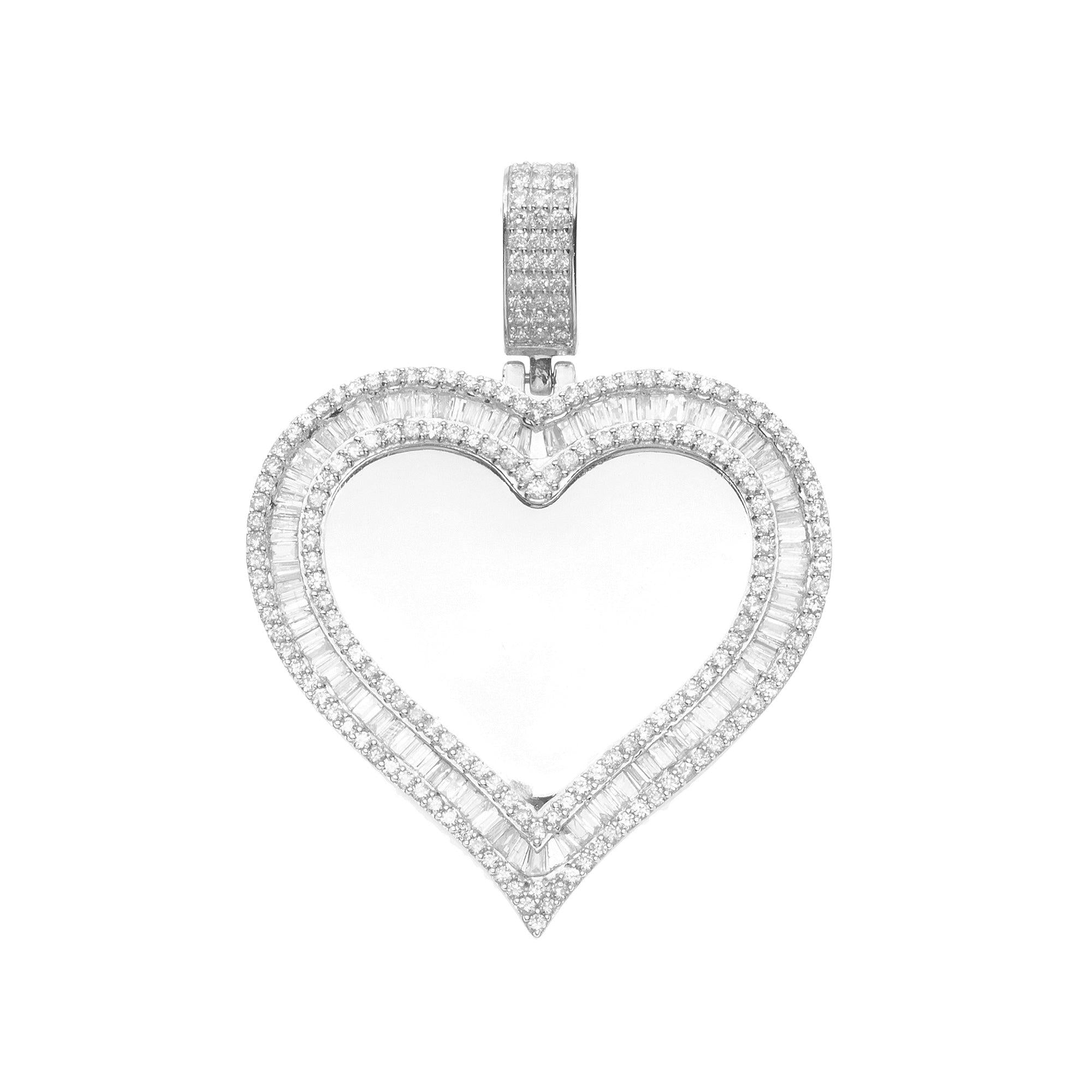 14K WHITE GOLD CUSTOM DIAMOND HEART PICTURE PENDANT 2.07 CT