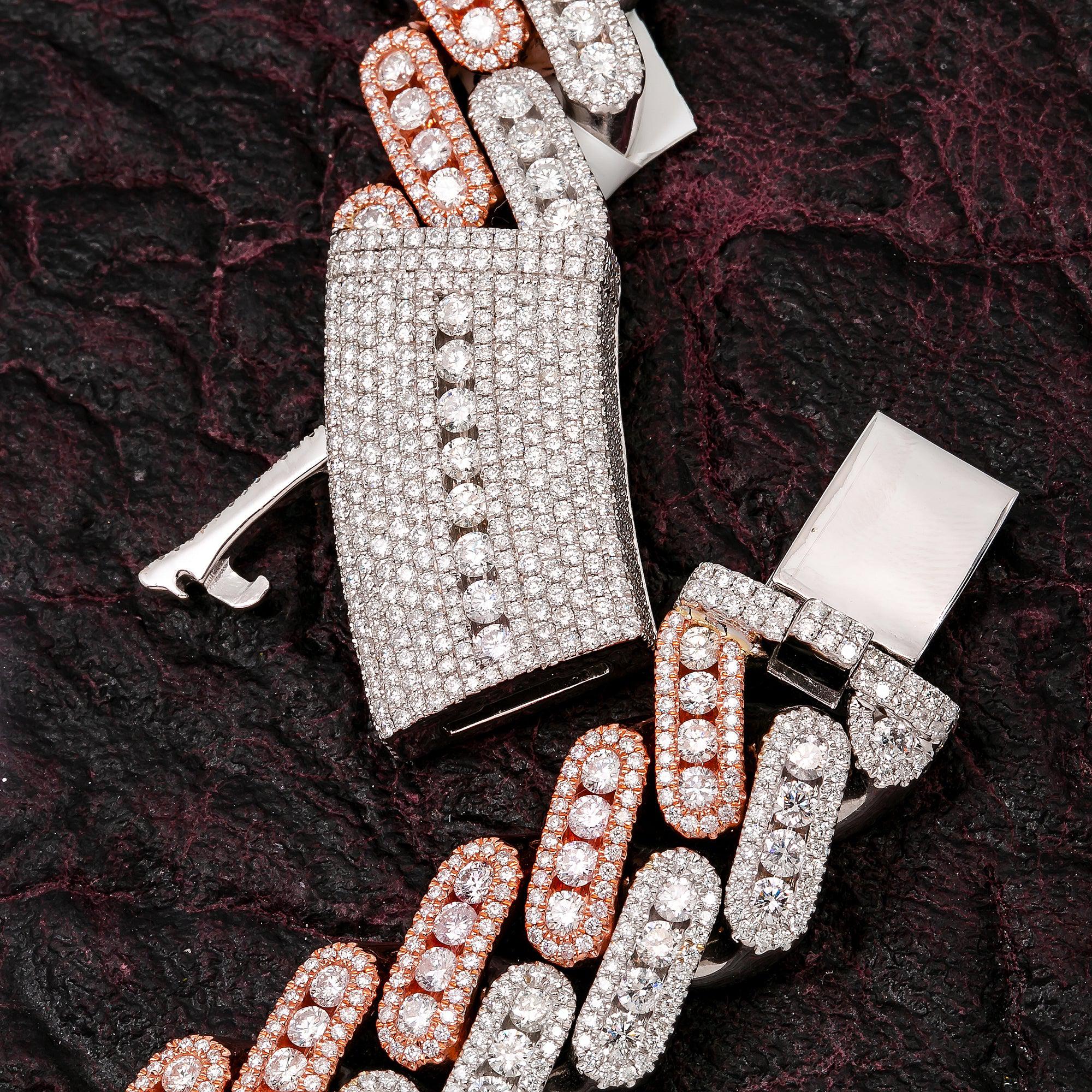 14K ROSE & WHITE GOLD CUBAN CHAIN WITH 52.10 CT DIAMONDS