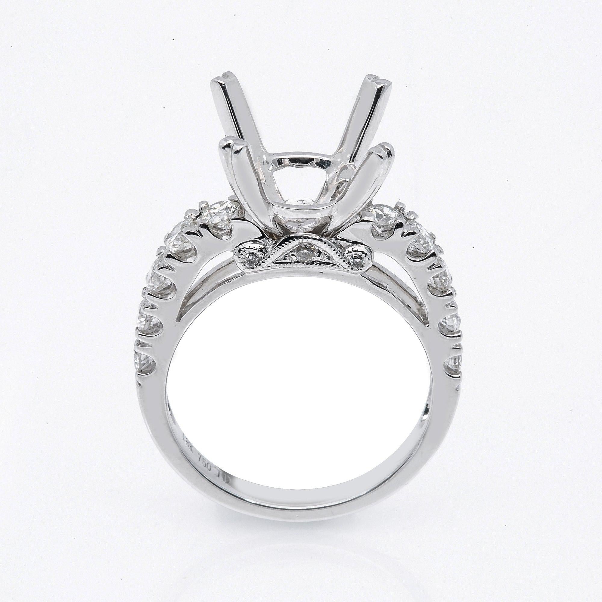 18K White Gold Round Diamond Semi-Mount Ring