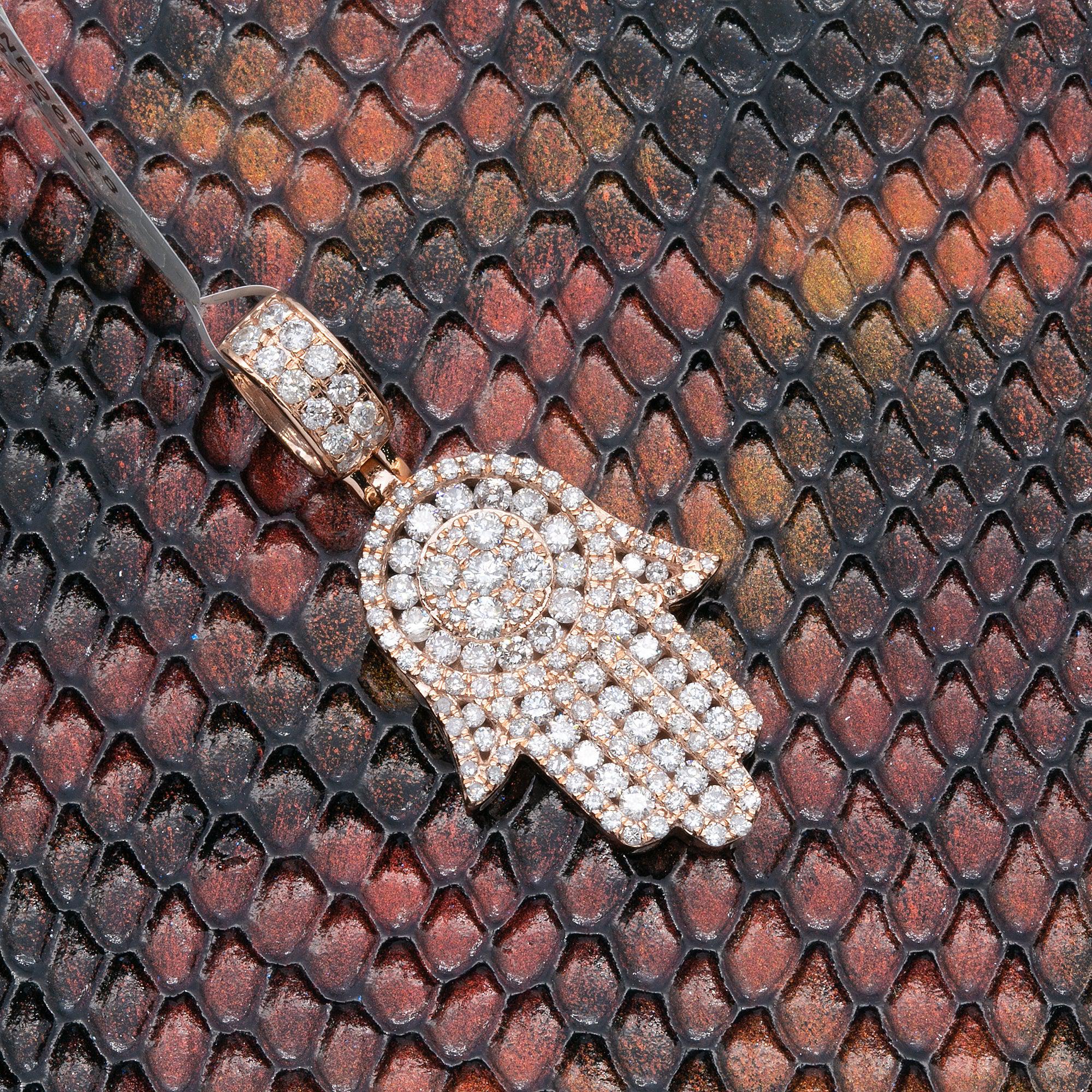 14K ROSE GOLD UNISEX HAMSA PENDANT WITH 2.43 CT DIAMONDS
