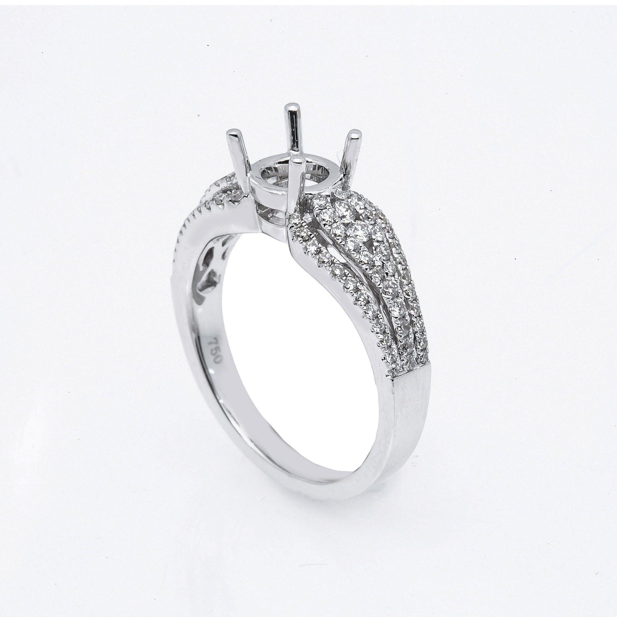 18K White Gold Round Diamond Semi-Mount Ring
