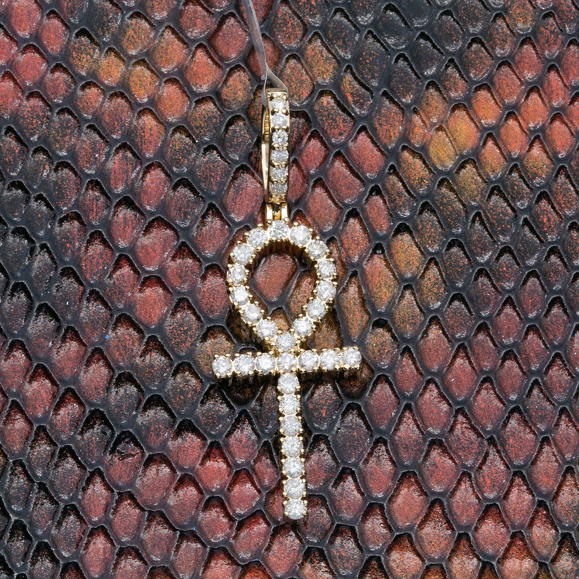 14K YELLOW GOLD UNISEX ANKH PENDANT WITH 1.01 CT DIAMONDS