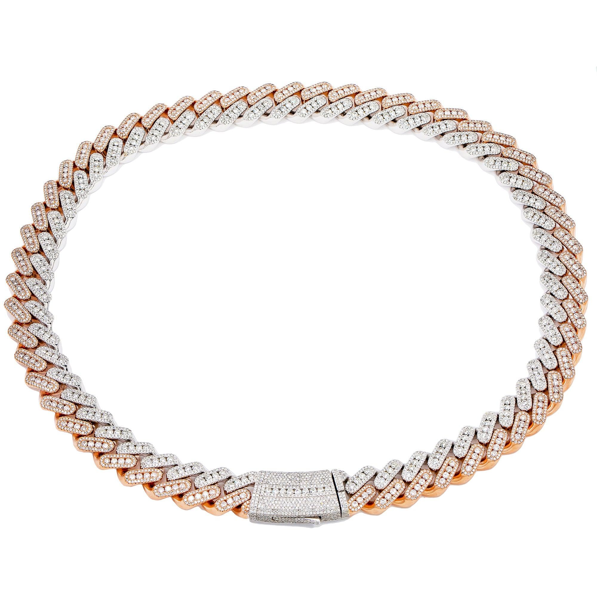 14K ROSE & WHITE GOLD CUBAN CHAIN WITH 34.60 CT DIAMONDS