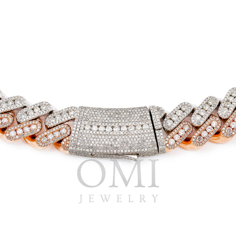 14K ROSE & WHITE GOLD CUBAN CHAIN WITH 34.60 CT DIAMONDS