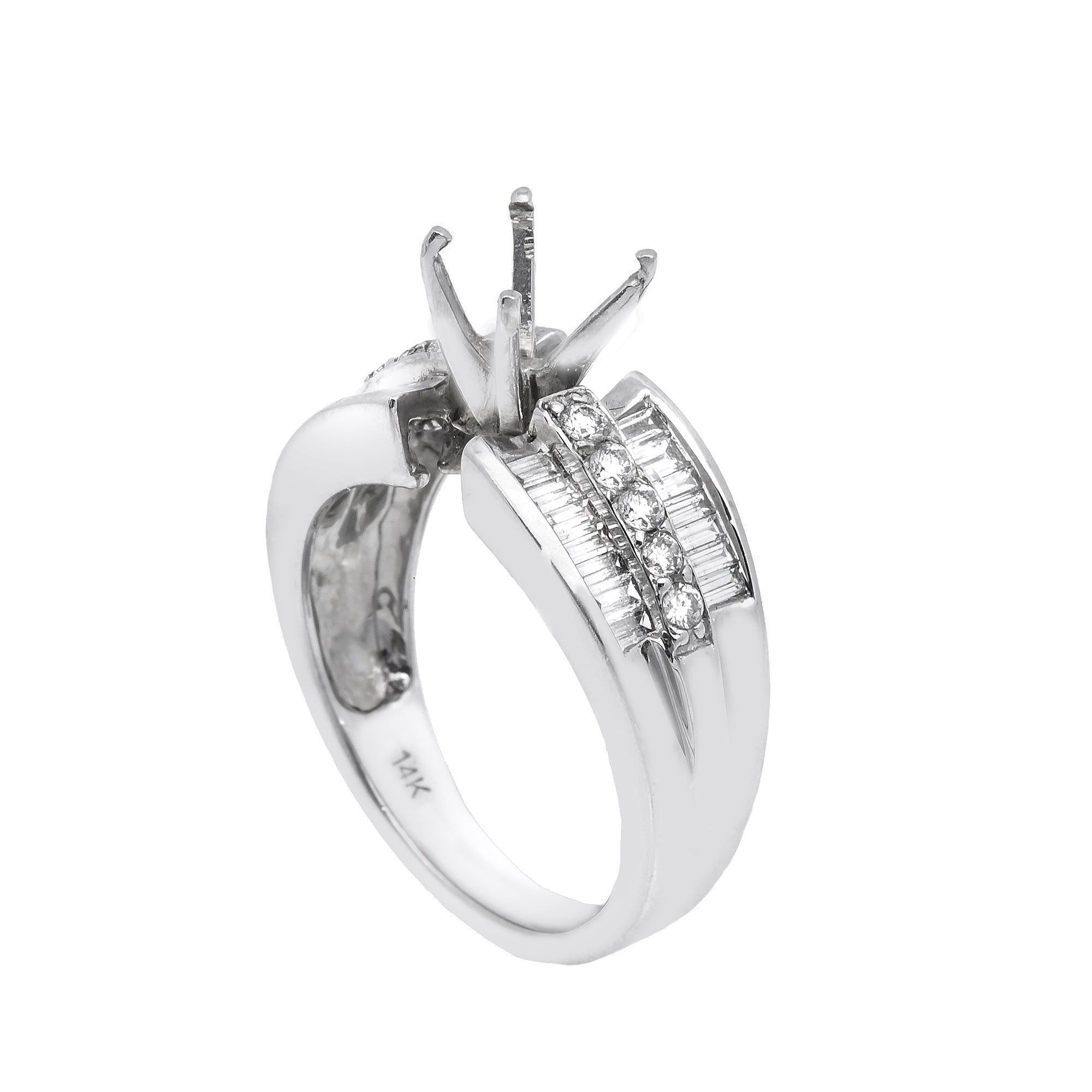18K White Gold Round Diamond Semi-Mount Ring