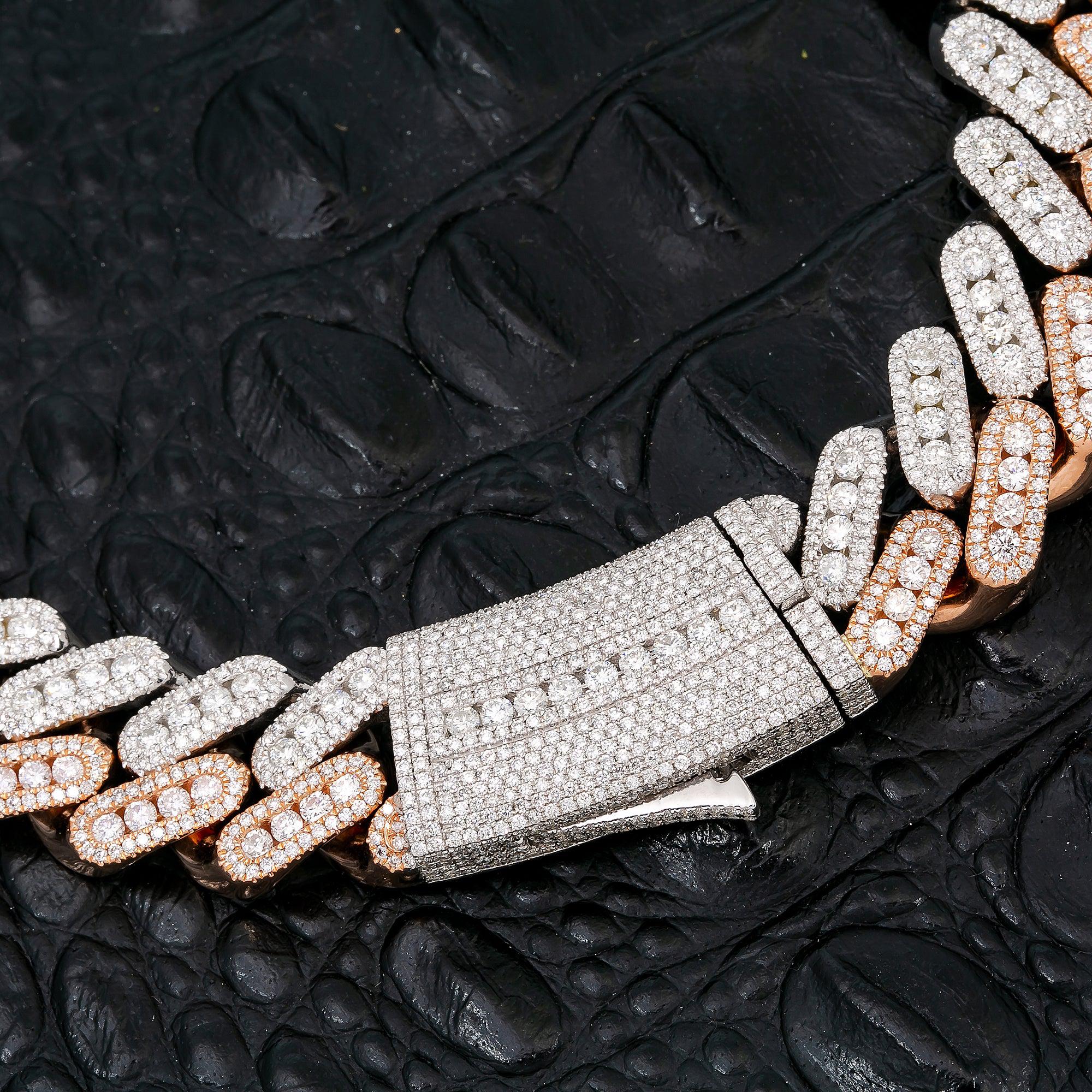 14K ROSE & WHITE GOLD CUBAN CHAIN WITH 34.60 CT DIAMONDS