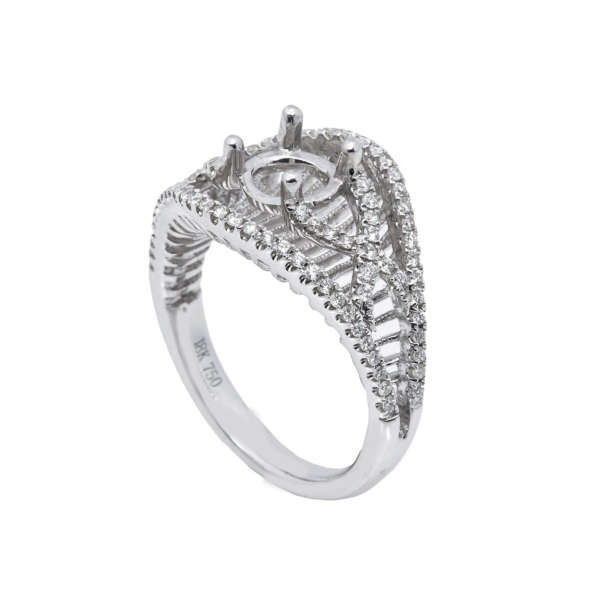 18K White Gold Round Diamond Semi-Mount Ring