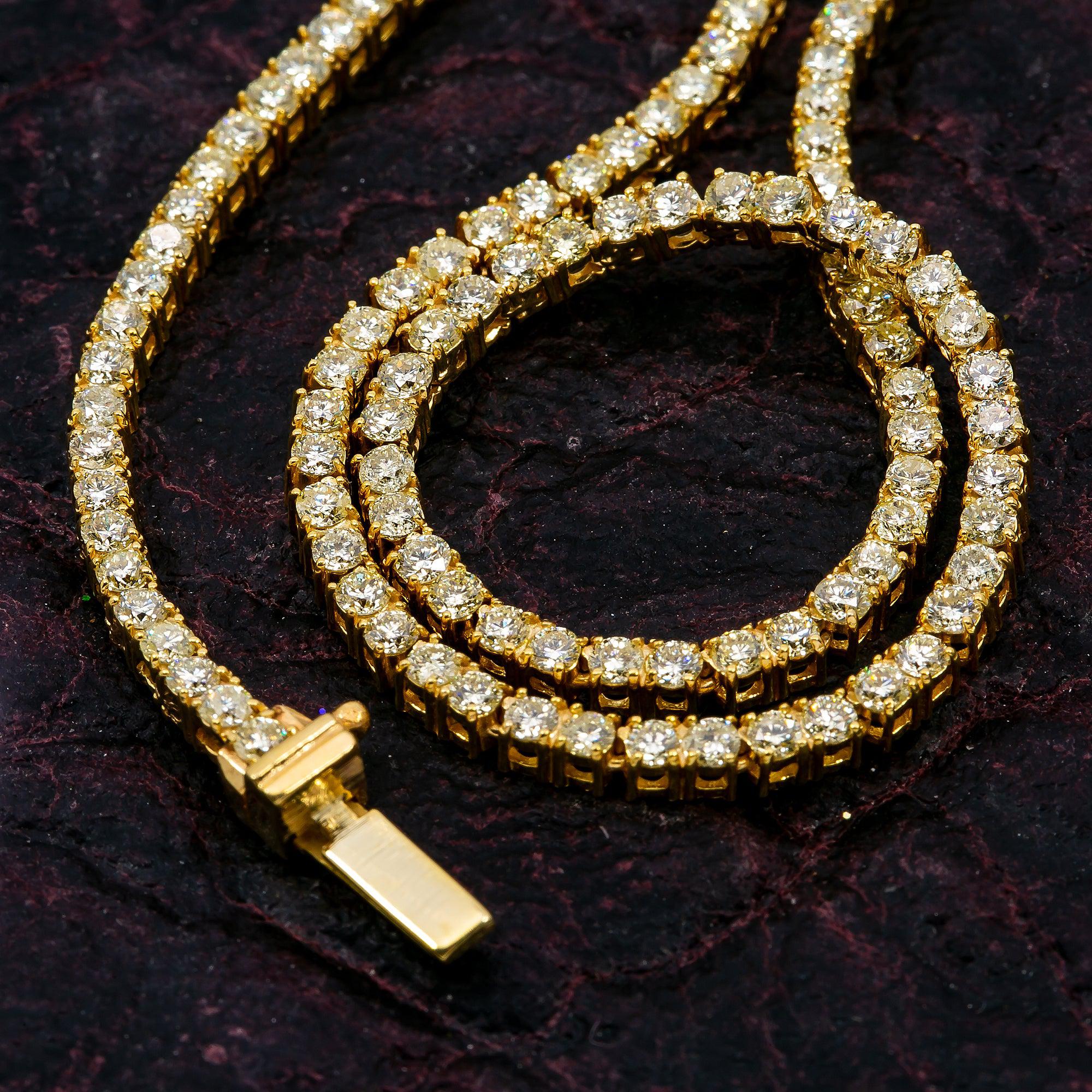 14K Yellow Gold Unisex Tennis Chain With 10 CT Diamonds