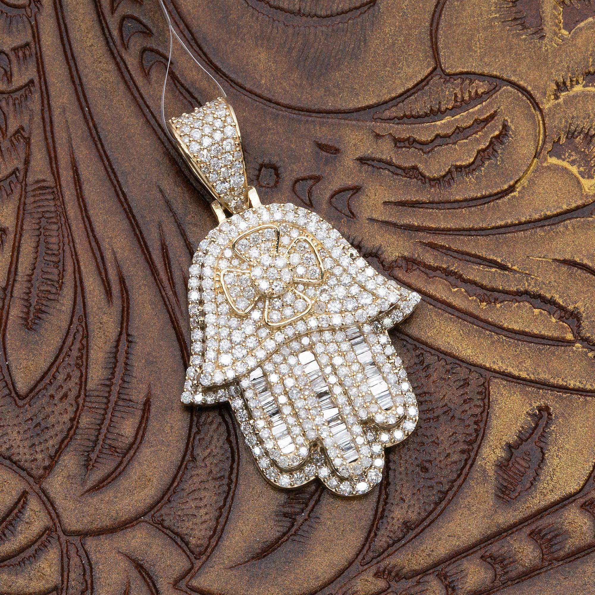14K YELLOW GOLD UNISEX HAMSA PENDANT WITH 2.81 CT DIAMONDS