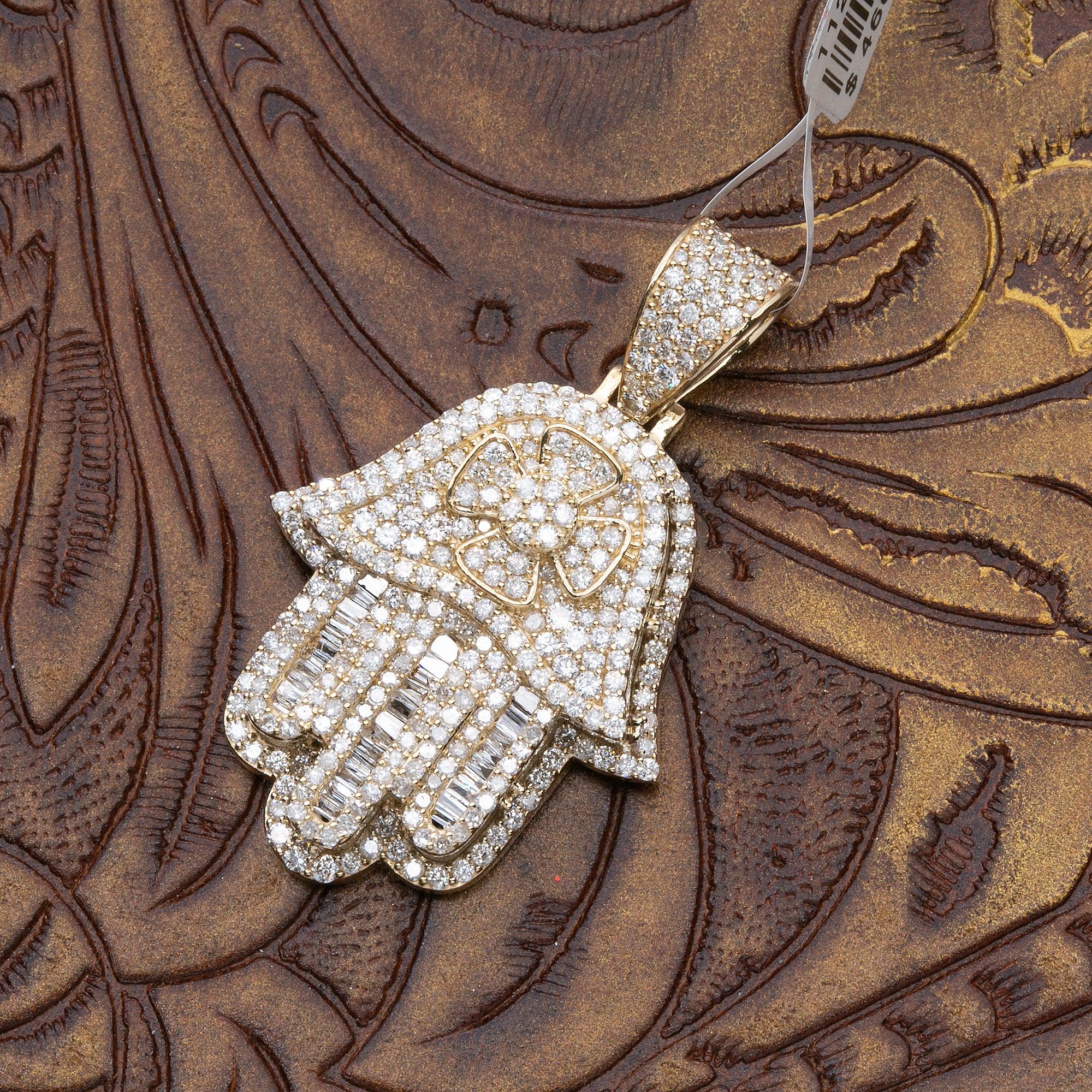 14K YELLOW GOLD UNISEX HAMSA PENDANT WITH 2.81 CT DIAMONDS