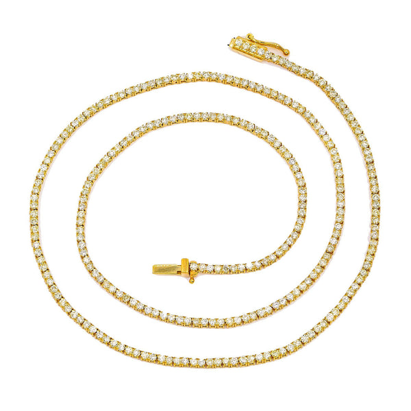 14K Yellow Gold Unisex Tennis Chain With 10 CT Diamonds