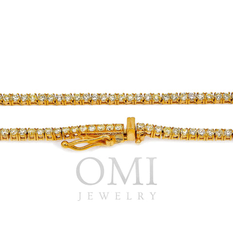 14K Yellow Gold Unisex Tennis Chain With 10 CT Diamonds