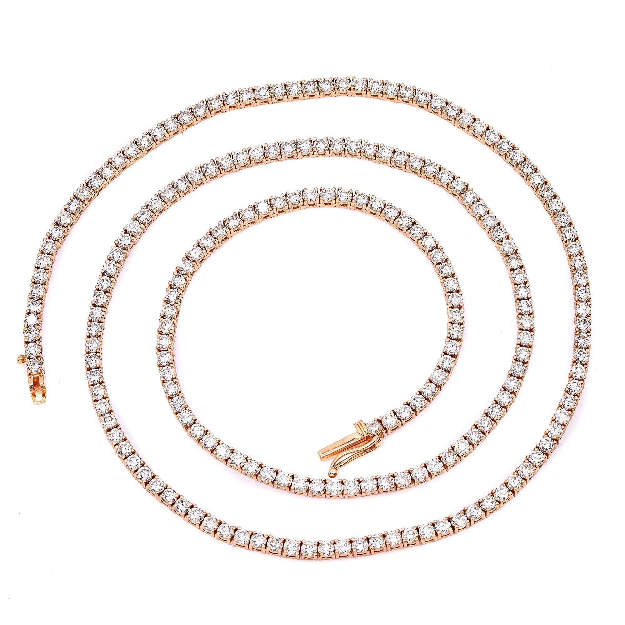 14K Rose Gold Unisex Tennis Chain With 13 CT Diamonds