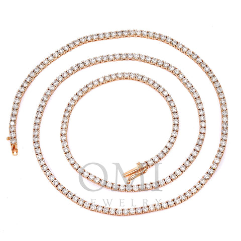 14K Rose Gold Unisex Tennis Chain With 13 CT Diamonds