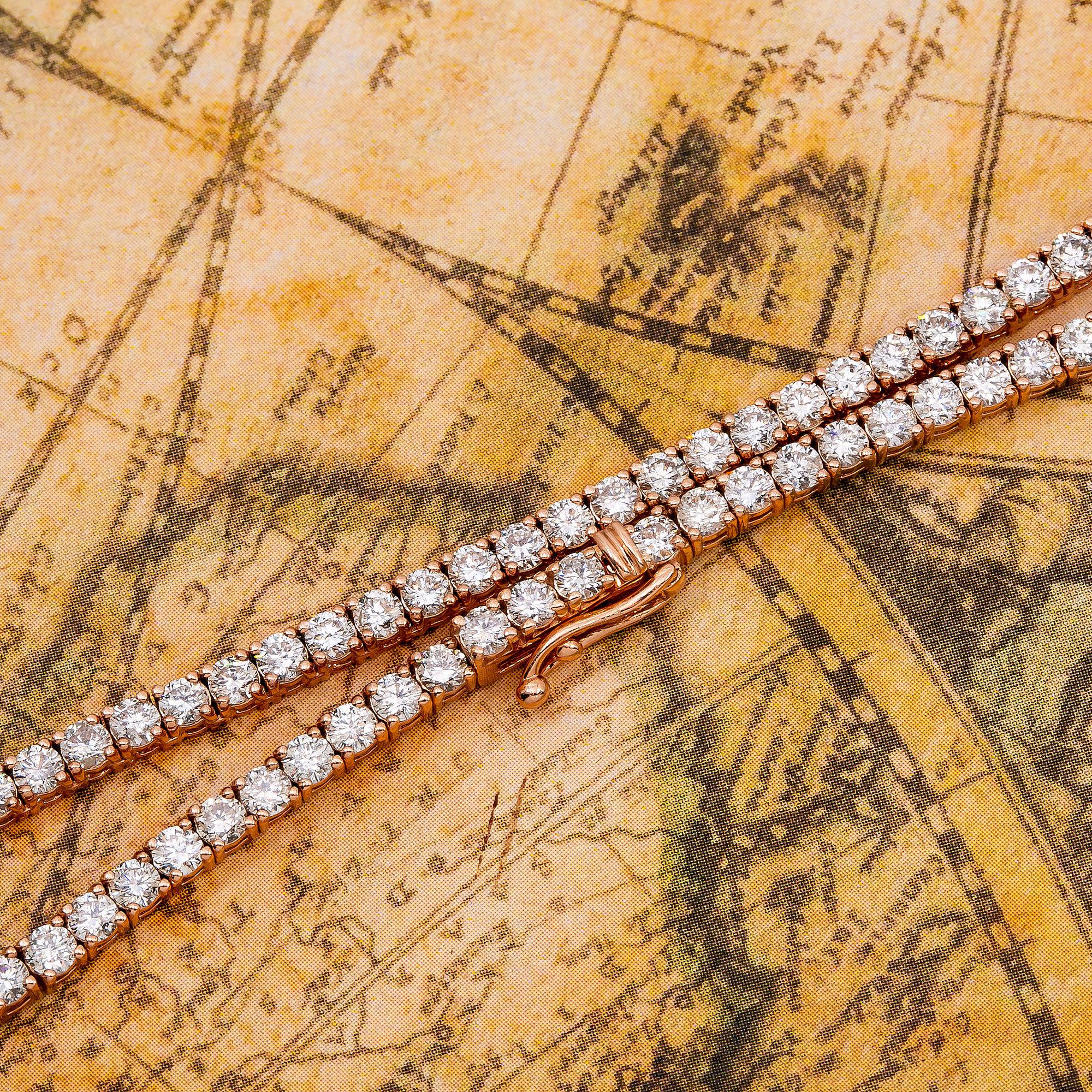 14K Rose Gold Unisex Tennis Chain With 13 CT Diamonds