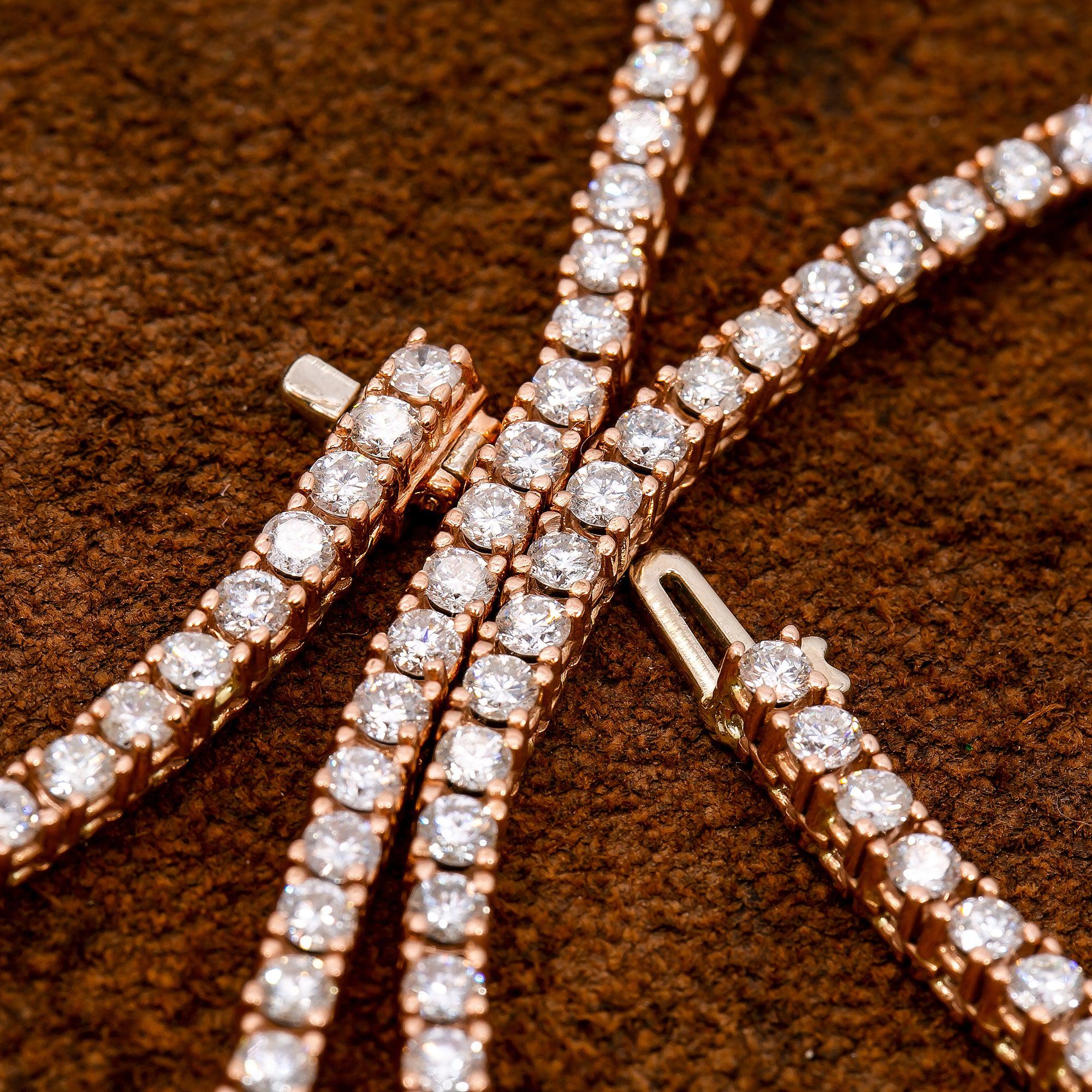 14K Rose Gold Men's Tennis Chain With 14 CT Diamonds