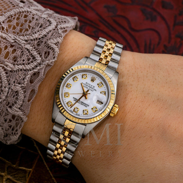 Ladies 26mm 18k Rolex Datejust with Custom Diamond Bezel 6917 - Silver  Spring Jewelers