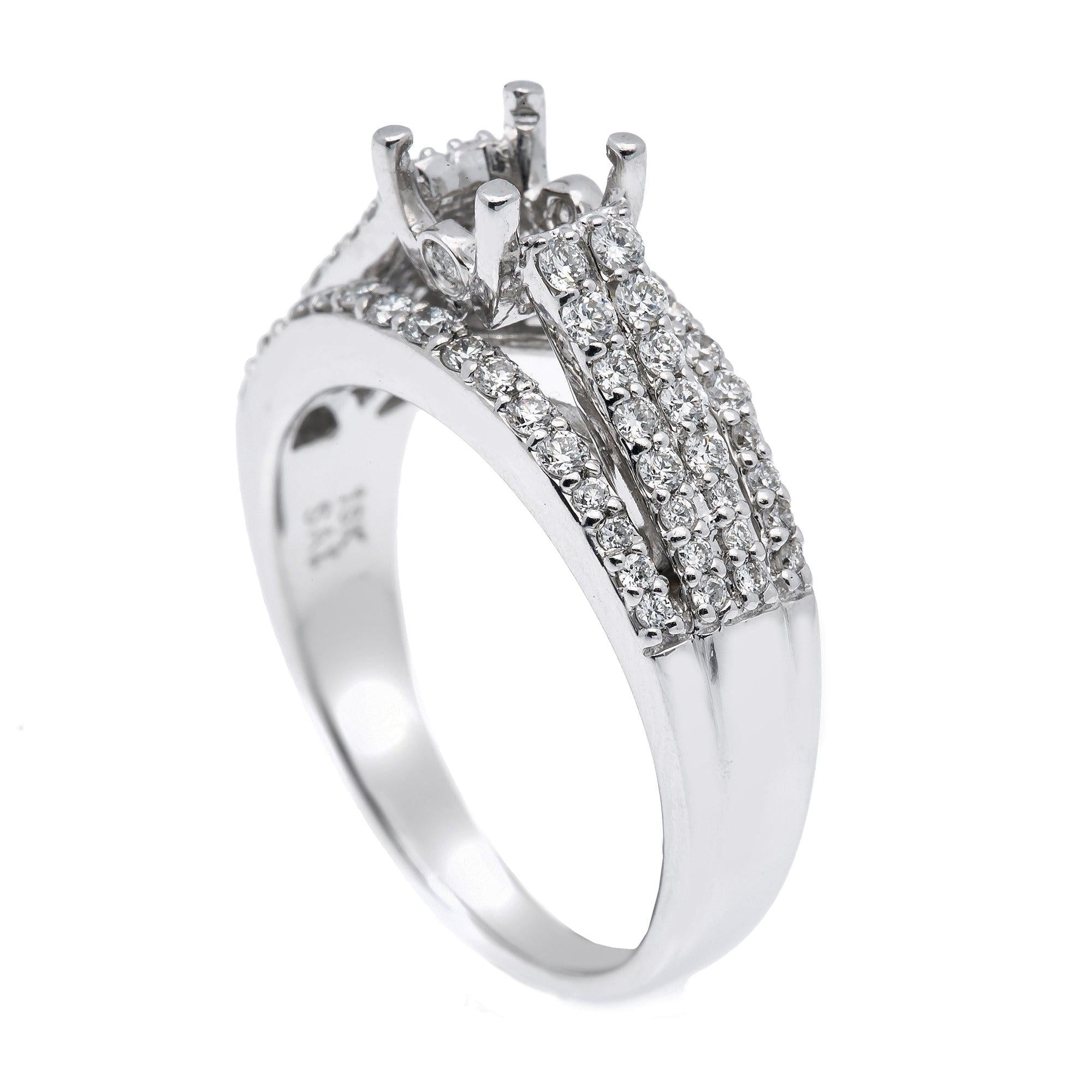 18K White Gold Round Diamond Semi-Mount Ring