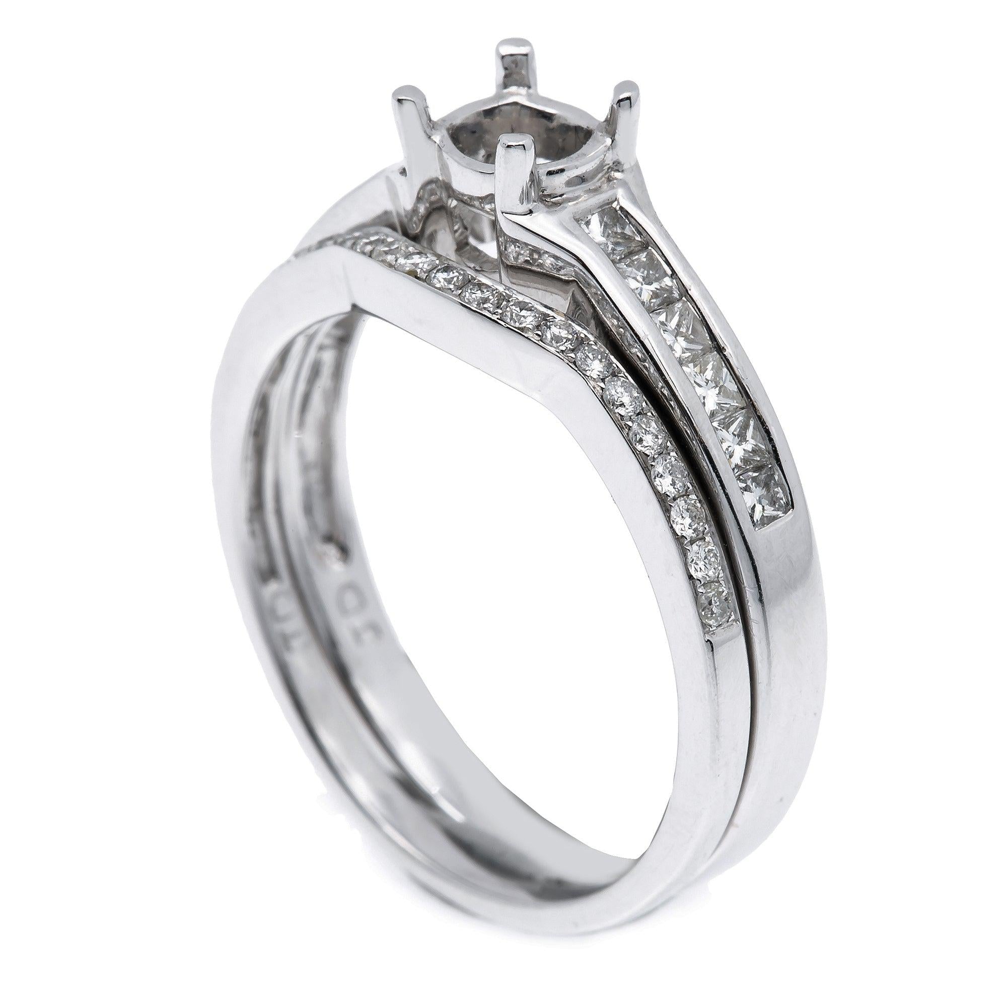 14K White Gold Double Round Diamond Semi-Mount Bridal Set