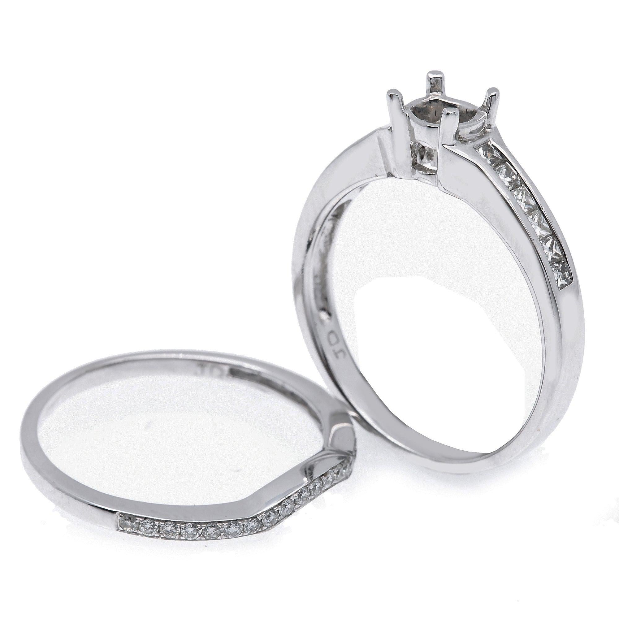 14K White Gold Double Round Diamond Semi-Mount Bridal Set