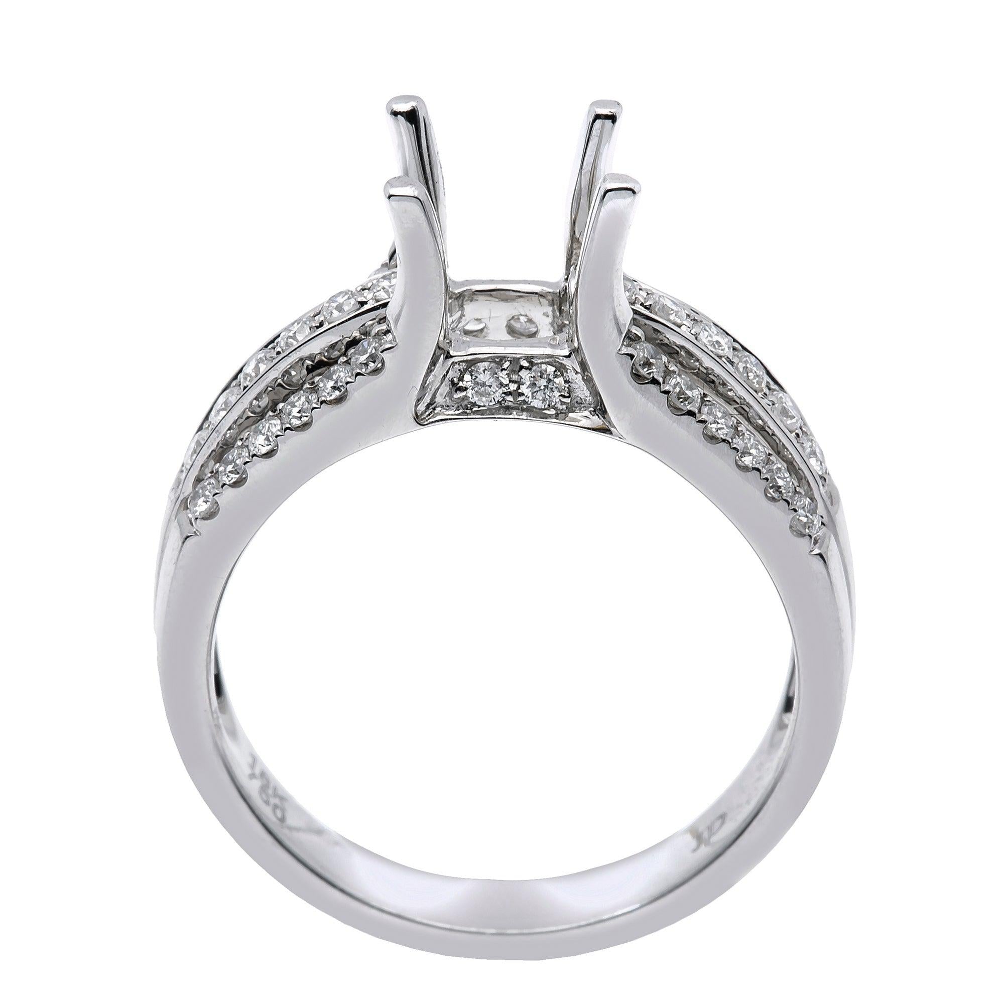 14K White Gold Round Diamond Semi-Mount Ring