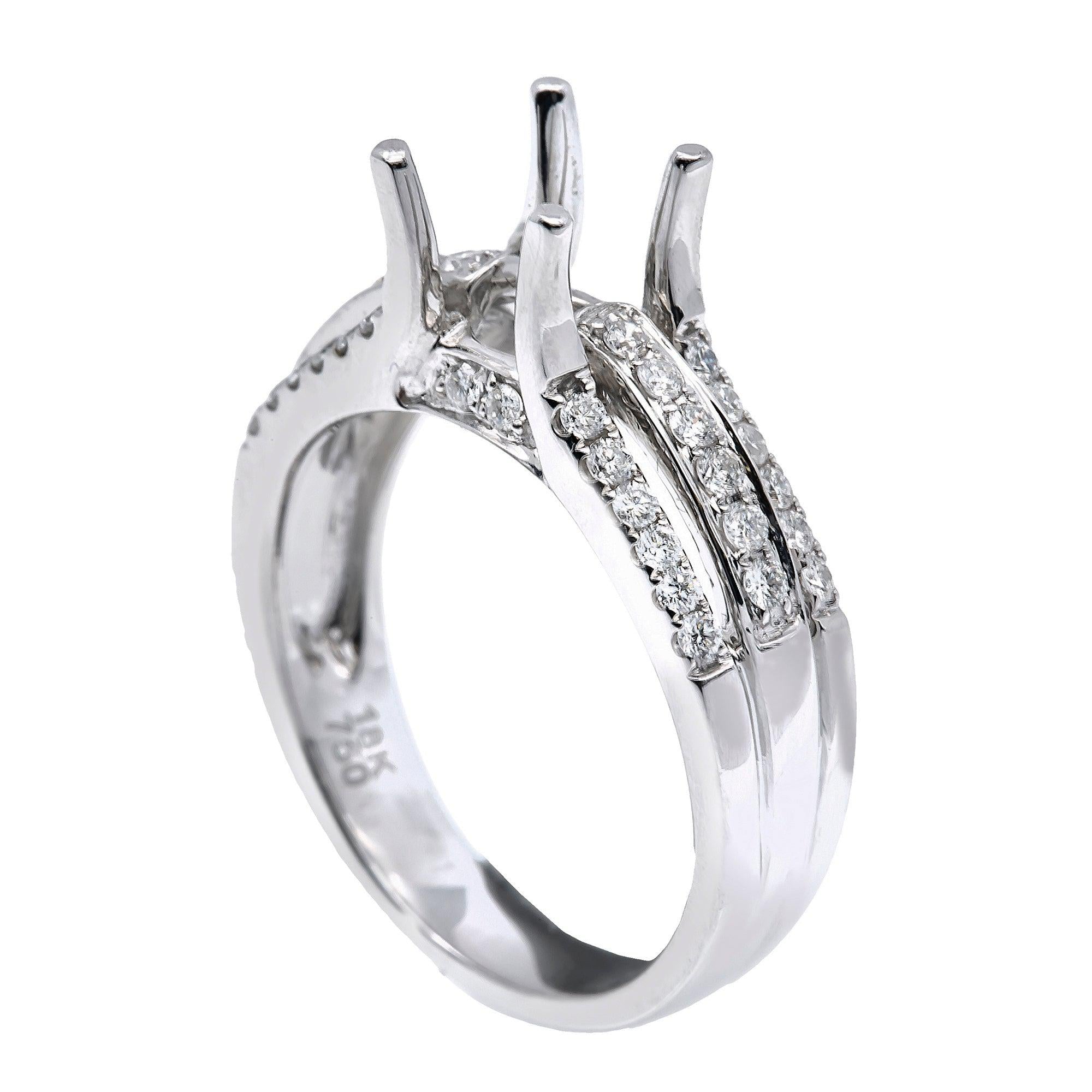 14K White Gold Round Diamond Semi-Mount Ring