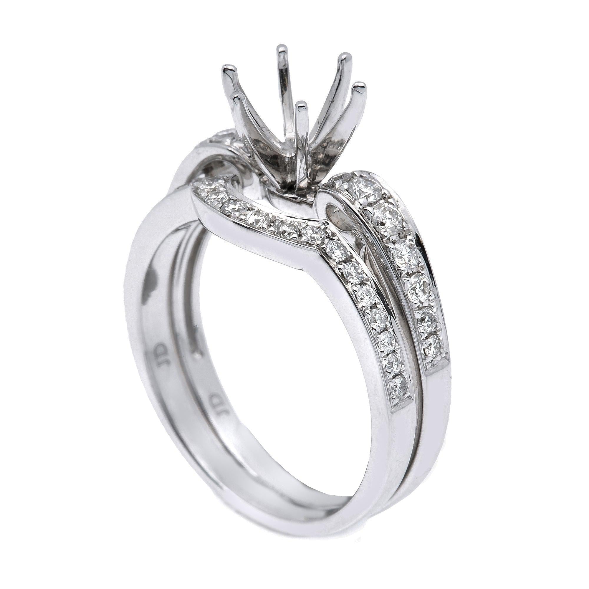 14K White Gold Double Round Diamond Semi-Mount Bridal Set