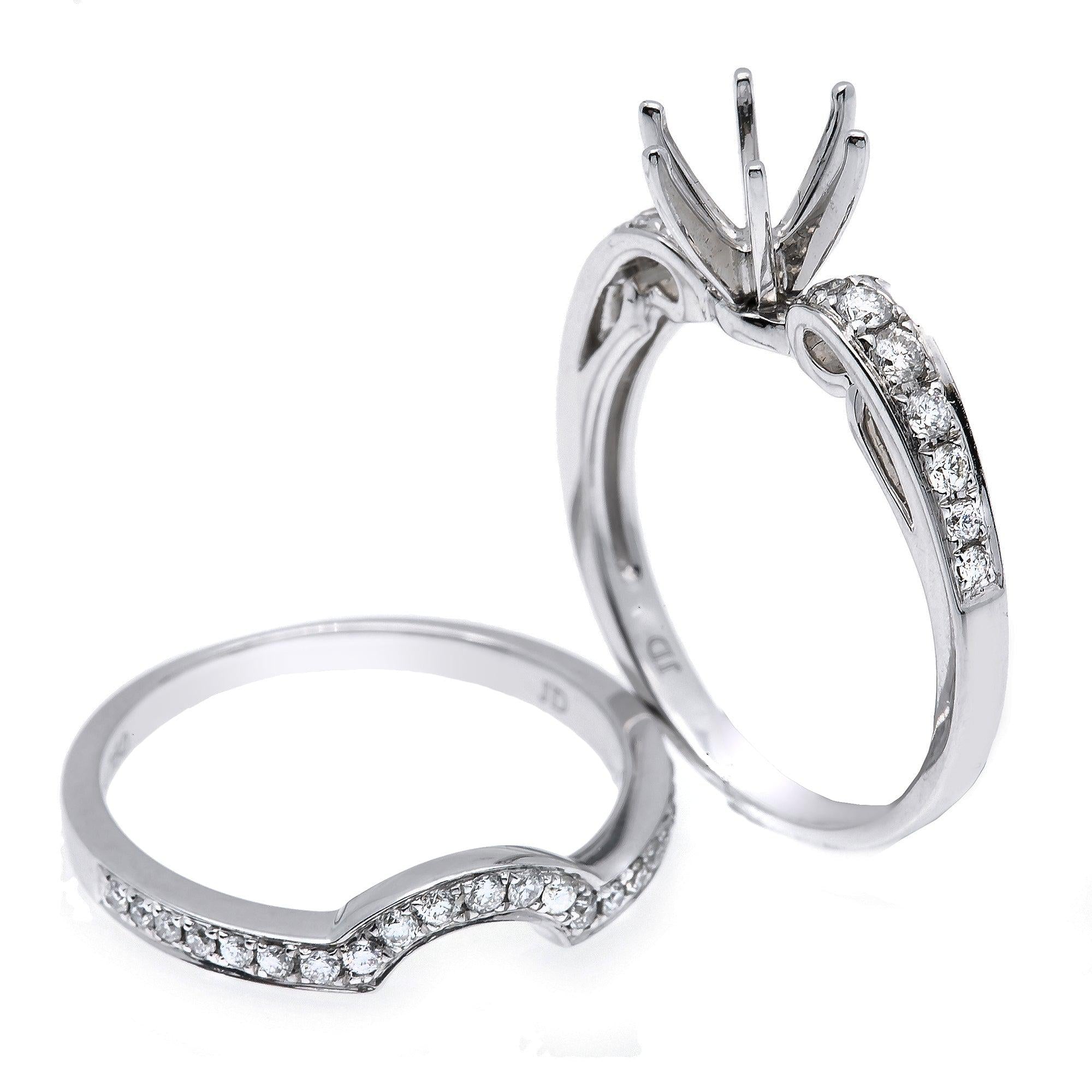 14K White Gold Double Round Diamond Semi-Mount Bridal Set