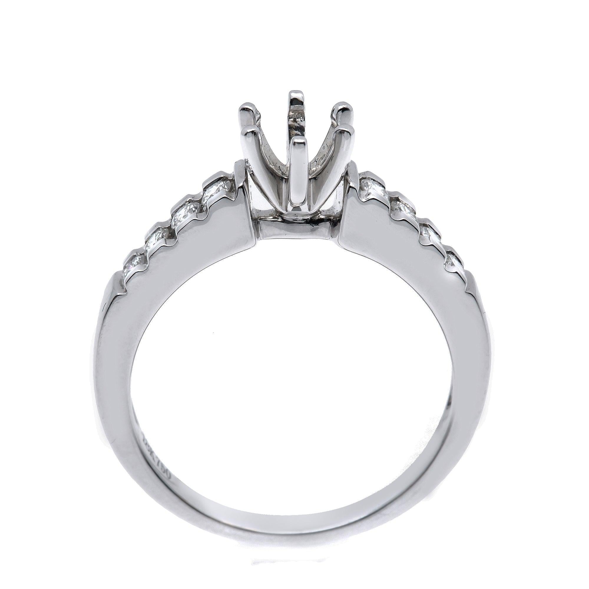 14K White Gold Round Diamond Semi-Mount Ring