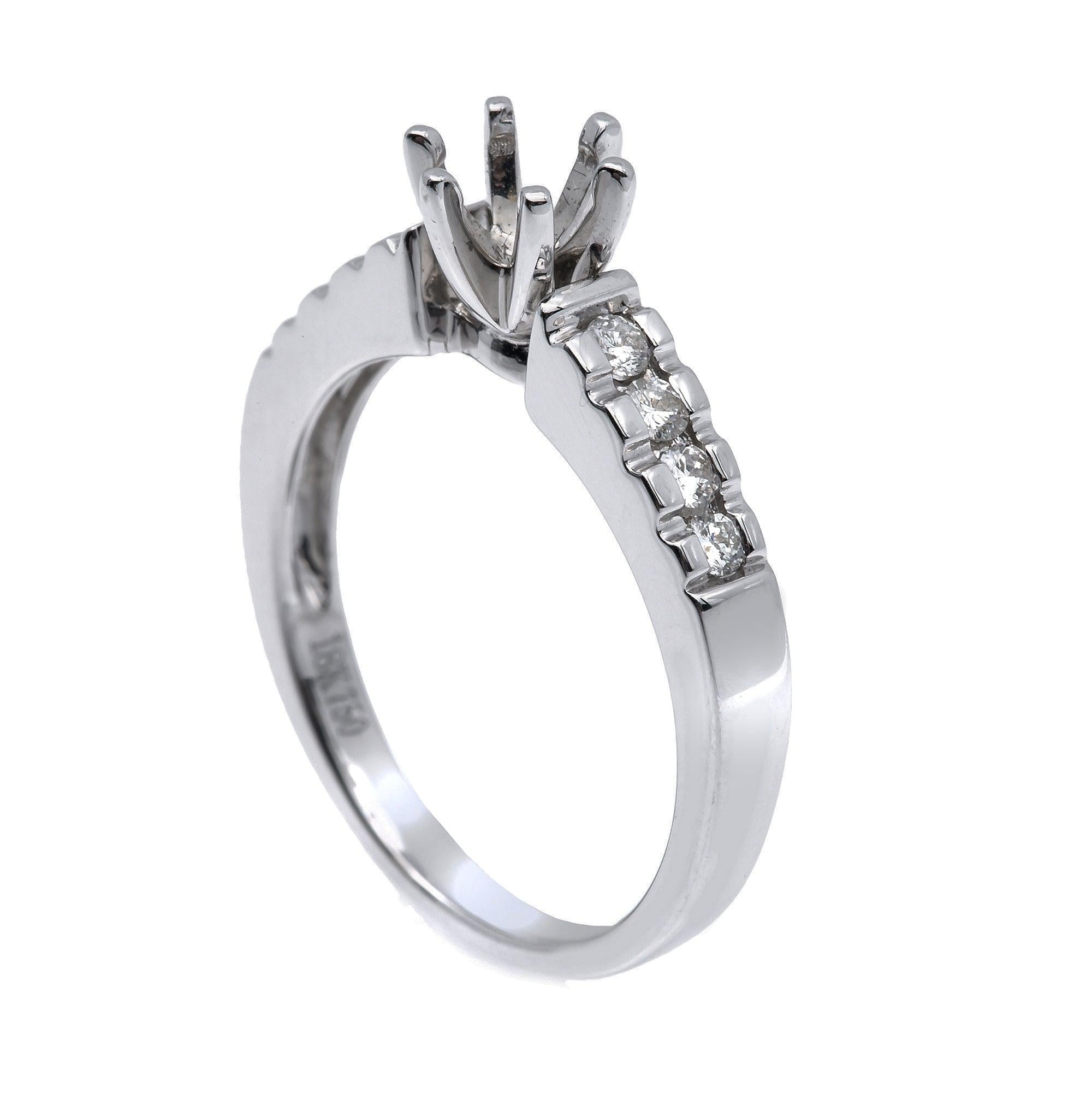 14K White Gold Round Diamond Semi-Mount Ring