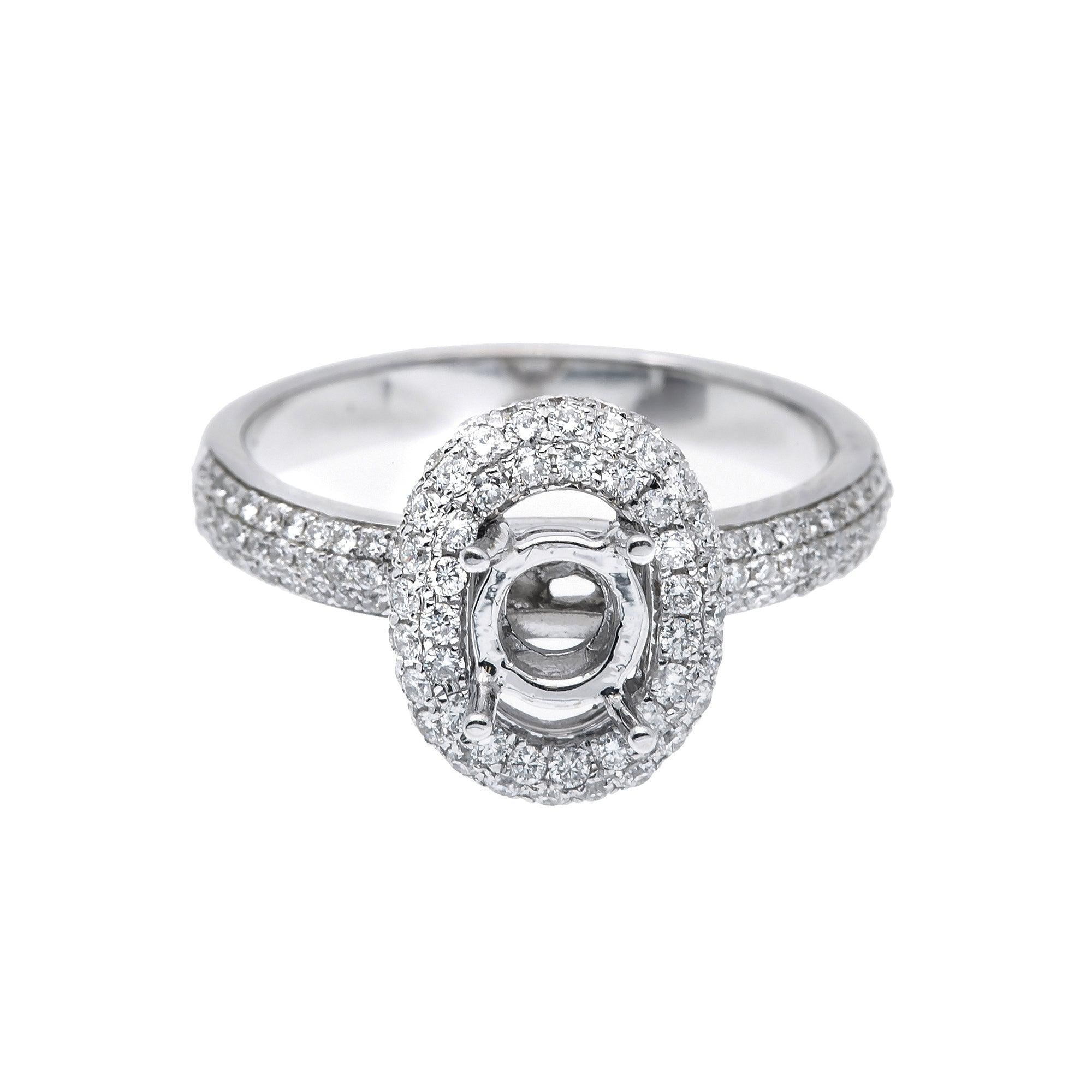 14K White Gold Round Diamond Semi-Mount Ring