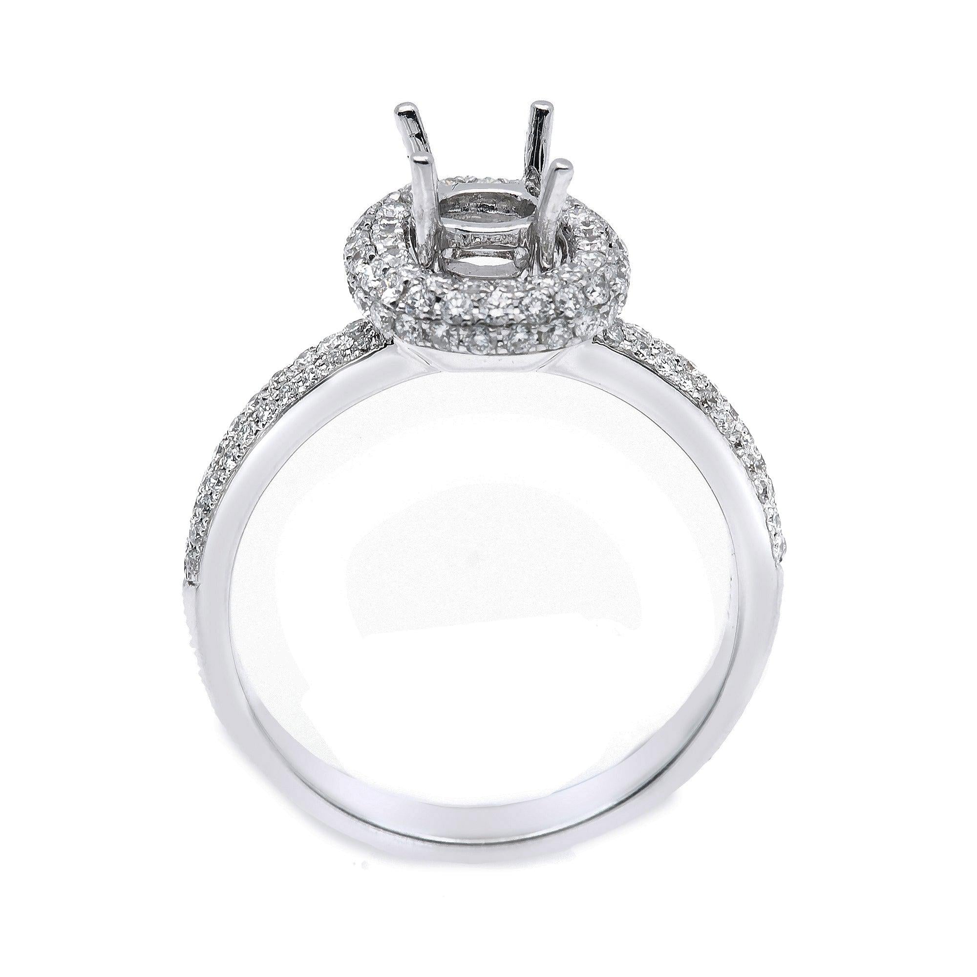 14K White Gold Round Diamond Semi-Mount Ring