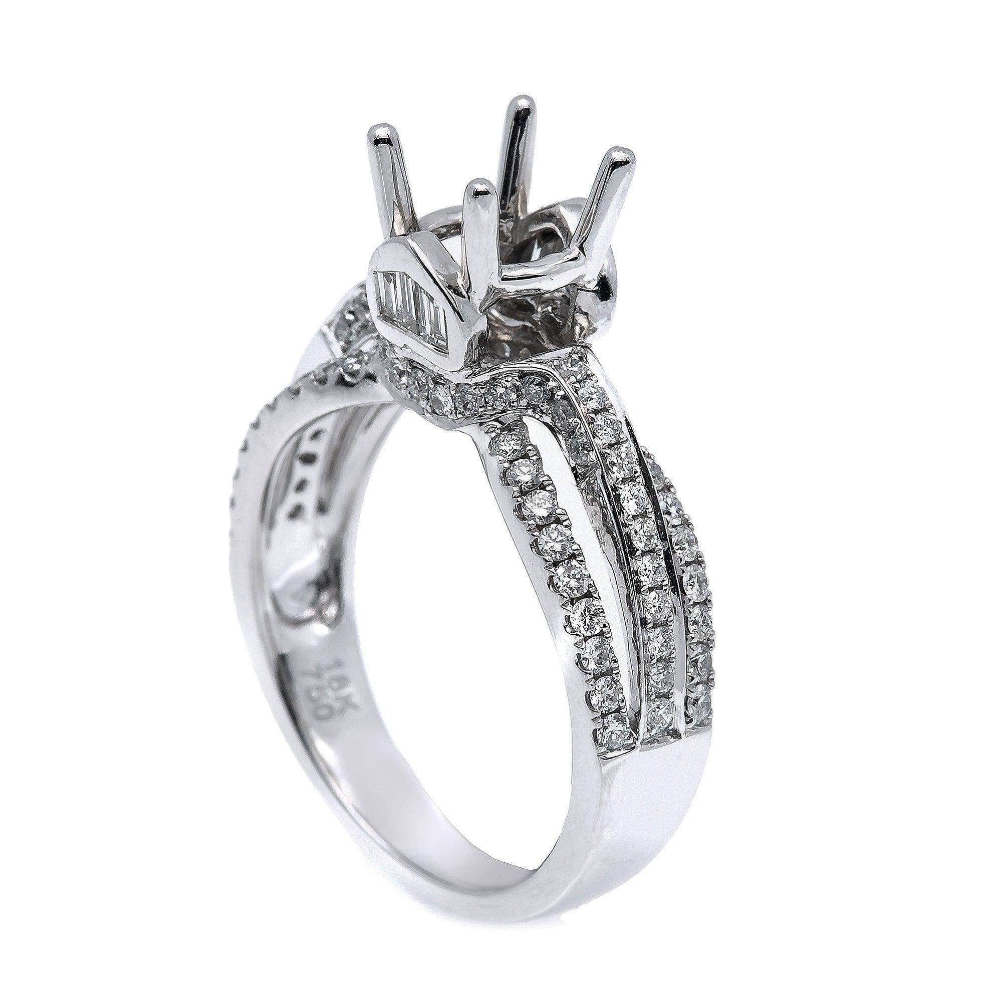 14K White Gold Round Diamond Semi-Mount Ring