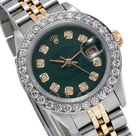 Rolex Datejust Two Tone Diamond Watch 26mm, Green Dial with 1.5CT Diamond Bezel